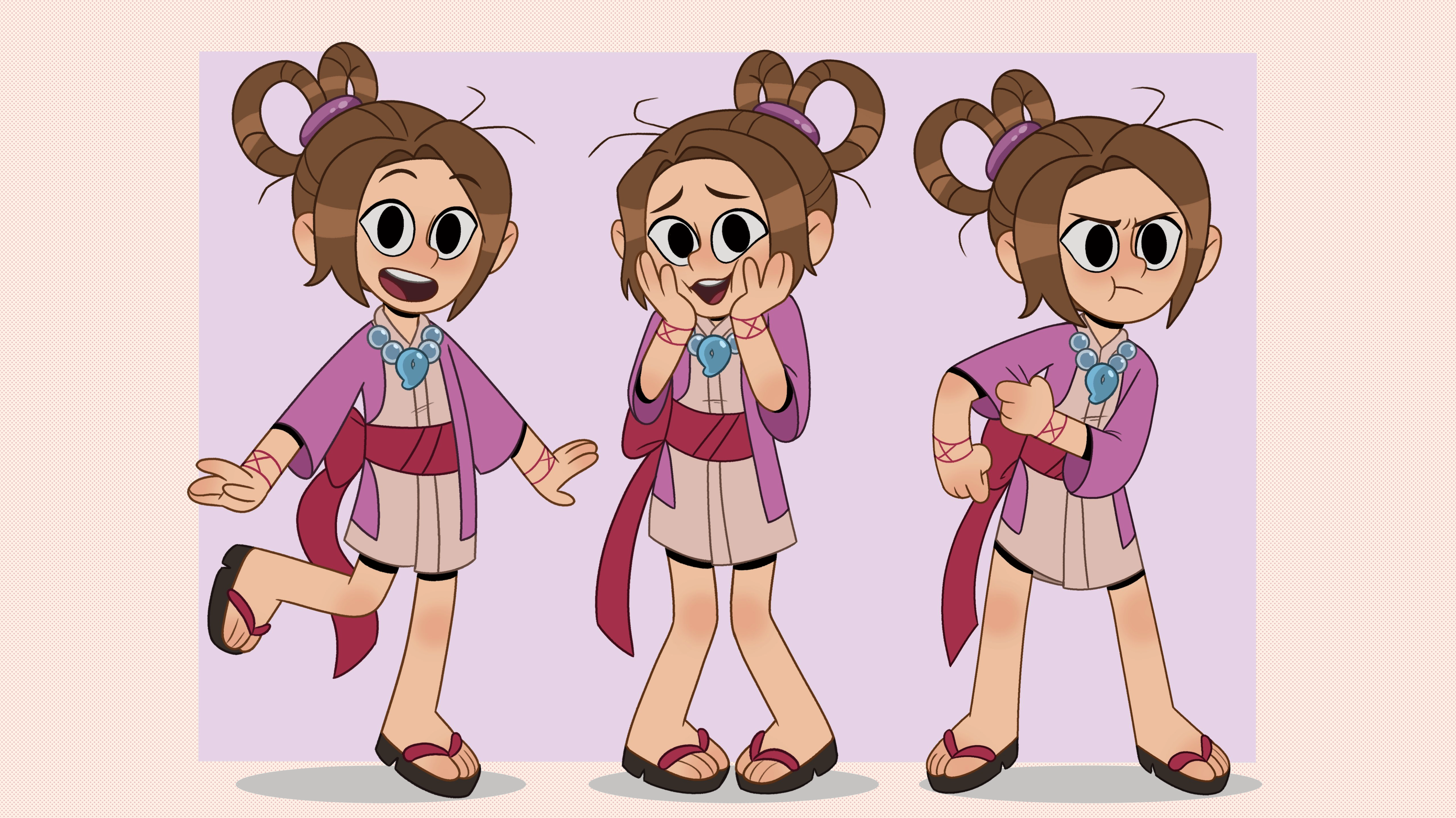 Anime 5120x2880 ace attorney Pearl Fey children kimono long hair braids necklace pearl necklace flip flops crossover The Ghost and Molly McGee bangs brunette black eyes cartoon cartoon girls Disney simple background belt open mouth