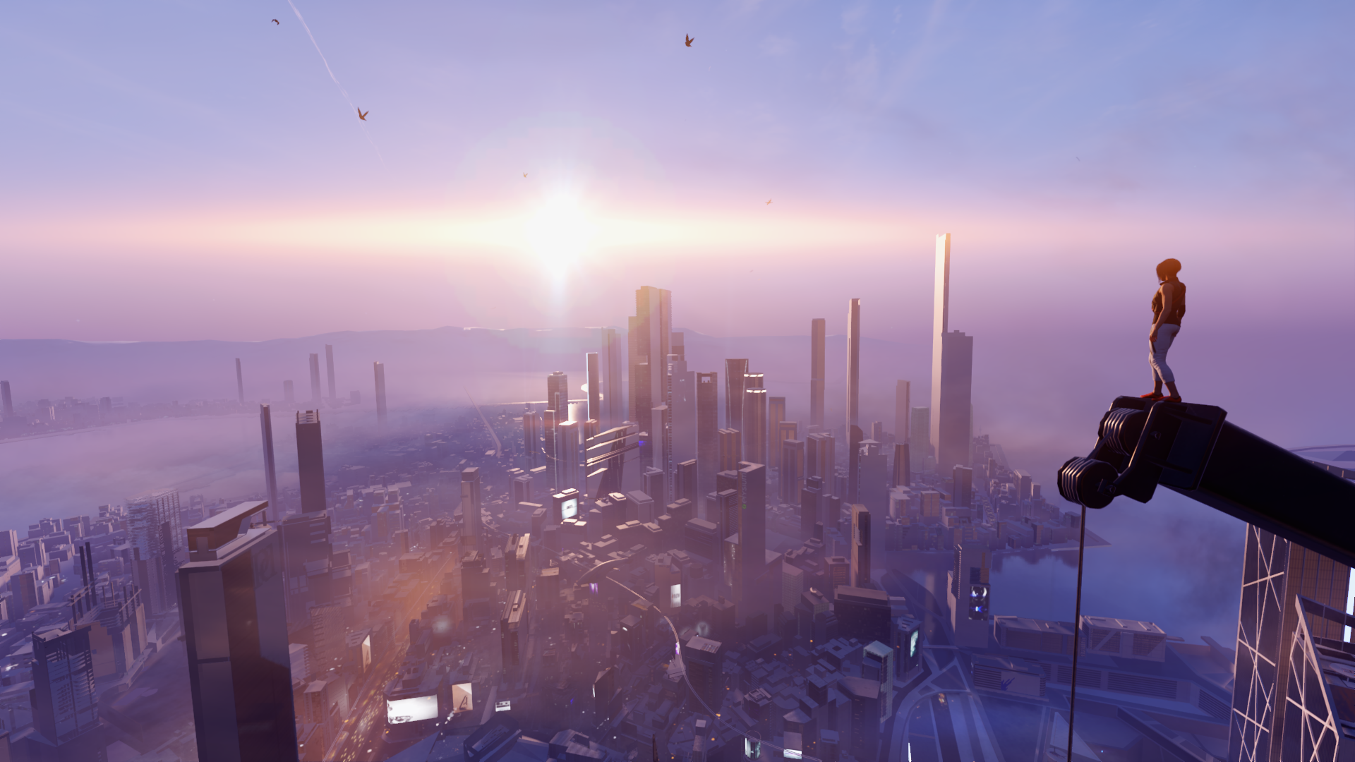 General 1920x1080 Mirror's Edge Catalyst urban futurism PC gaming screen shot cityscape Mirror's Edge video game art city video games sky building skyscraper video game characters CGI video game girls standing clouds sunlight Sun