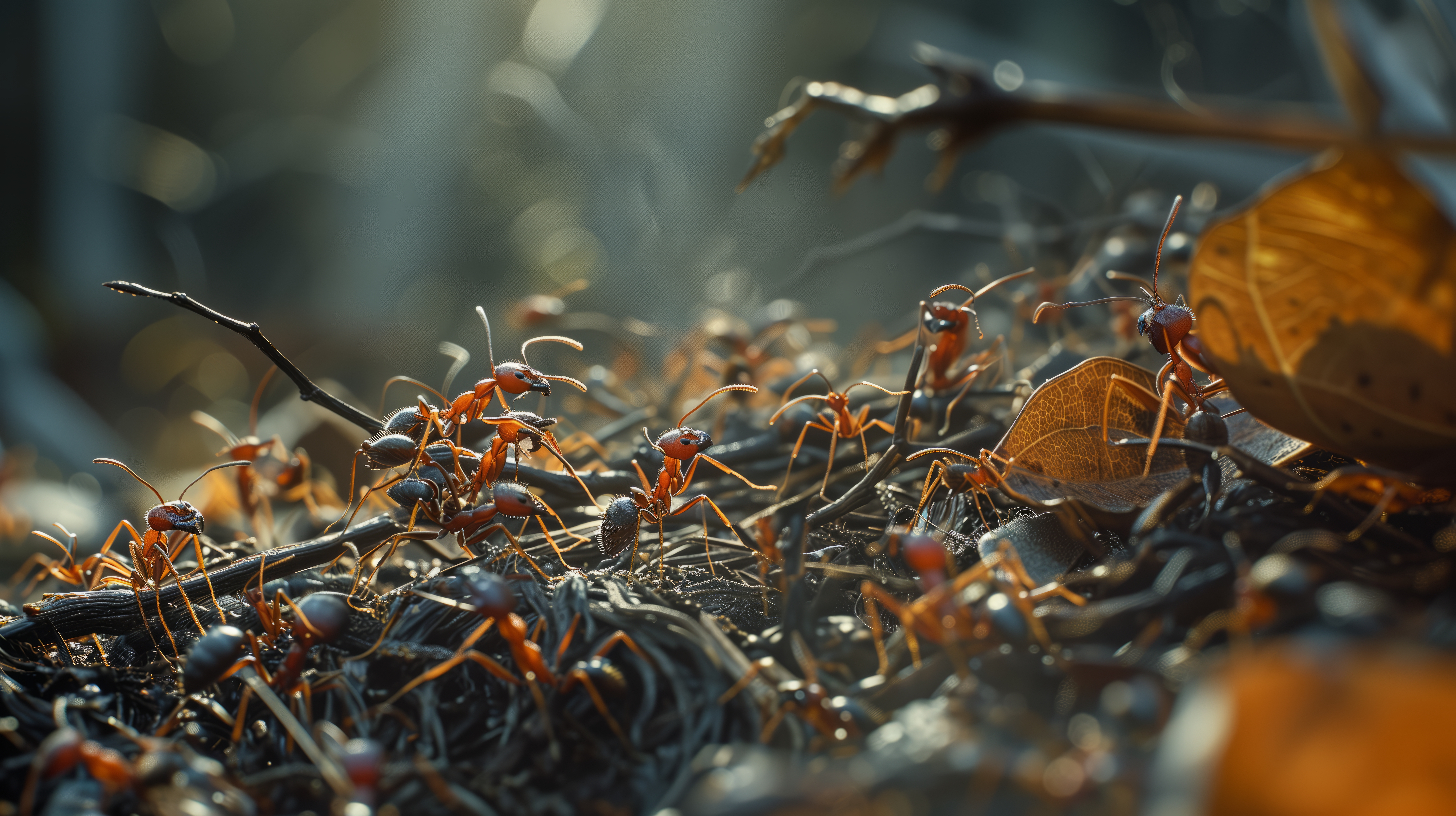 General 5824x3264 AI art fire ants closeup digital art insect depth of field nature leaves