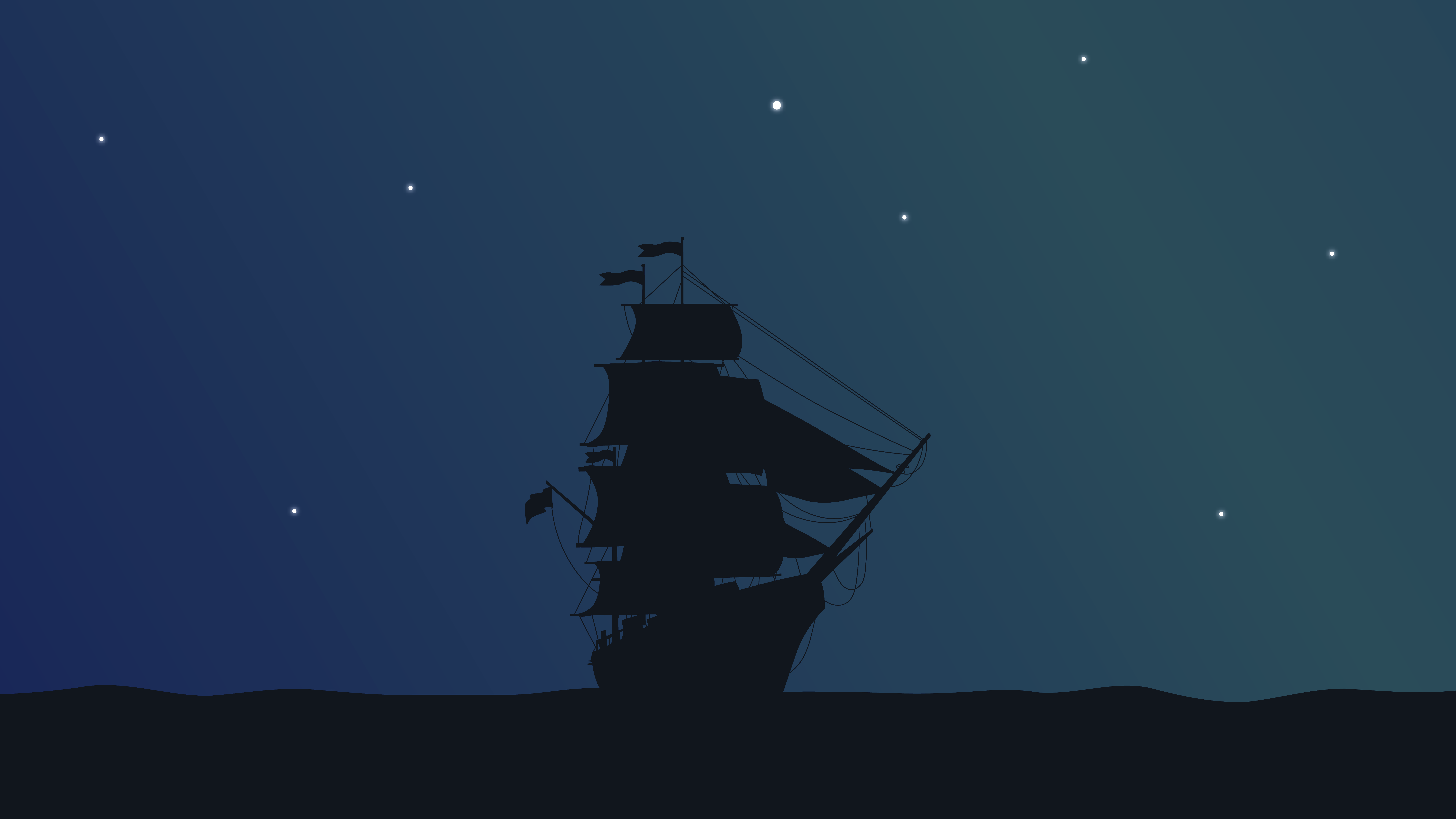General 7680x4320 Pirate ship minimalism ship dark starred sky programming simple background silhouette sky