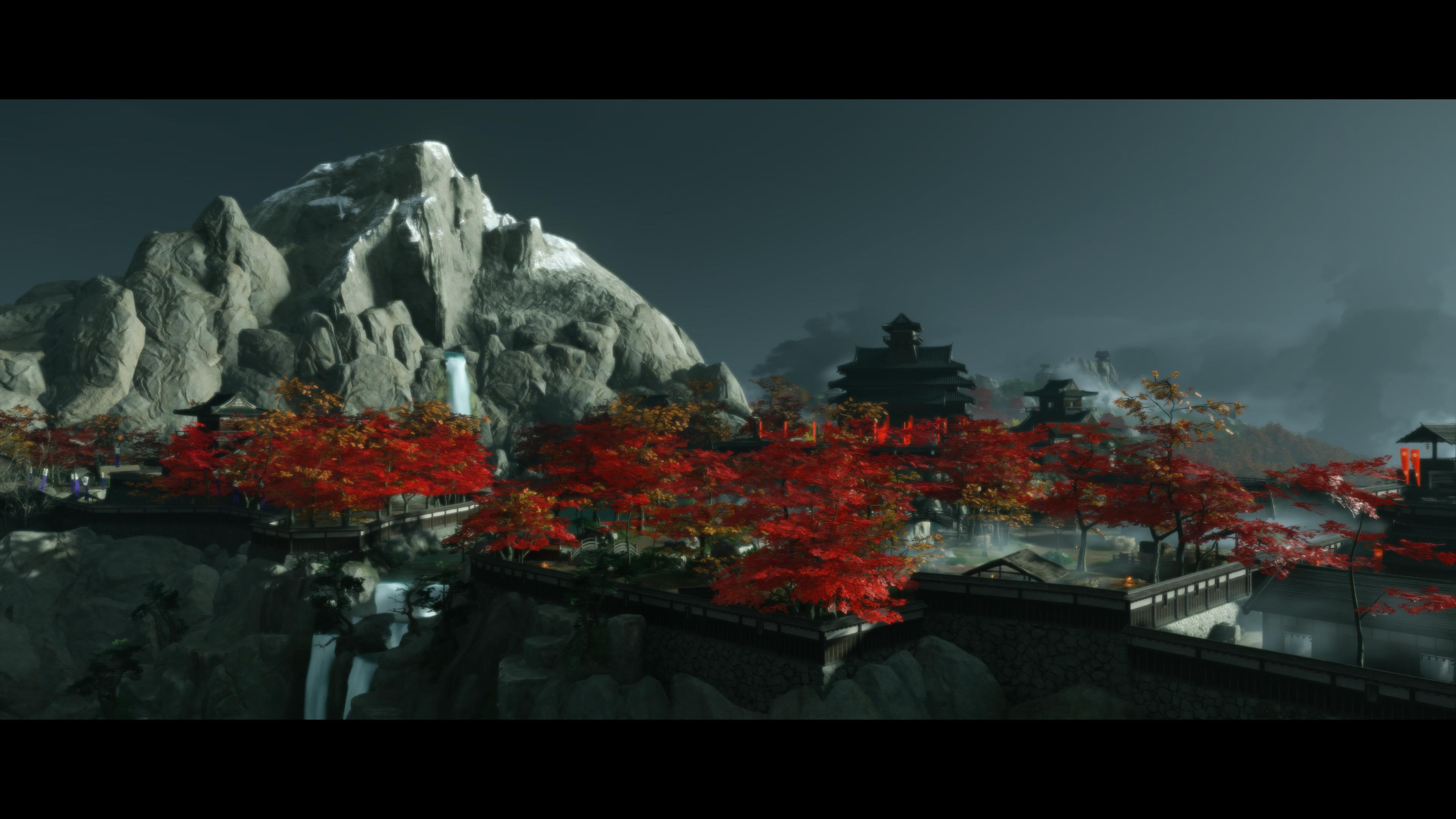 General 3840x2160 Ghost of Tsushima  PlayStation screen shot trees village CGI video games night waterfall video game art Sucker Punch Productions
