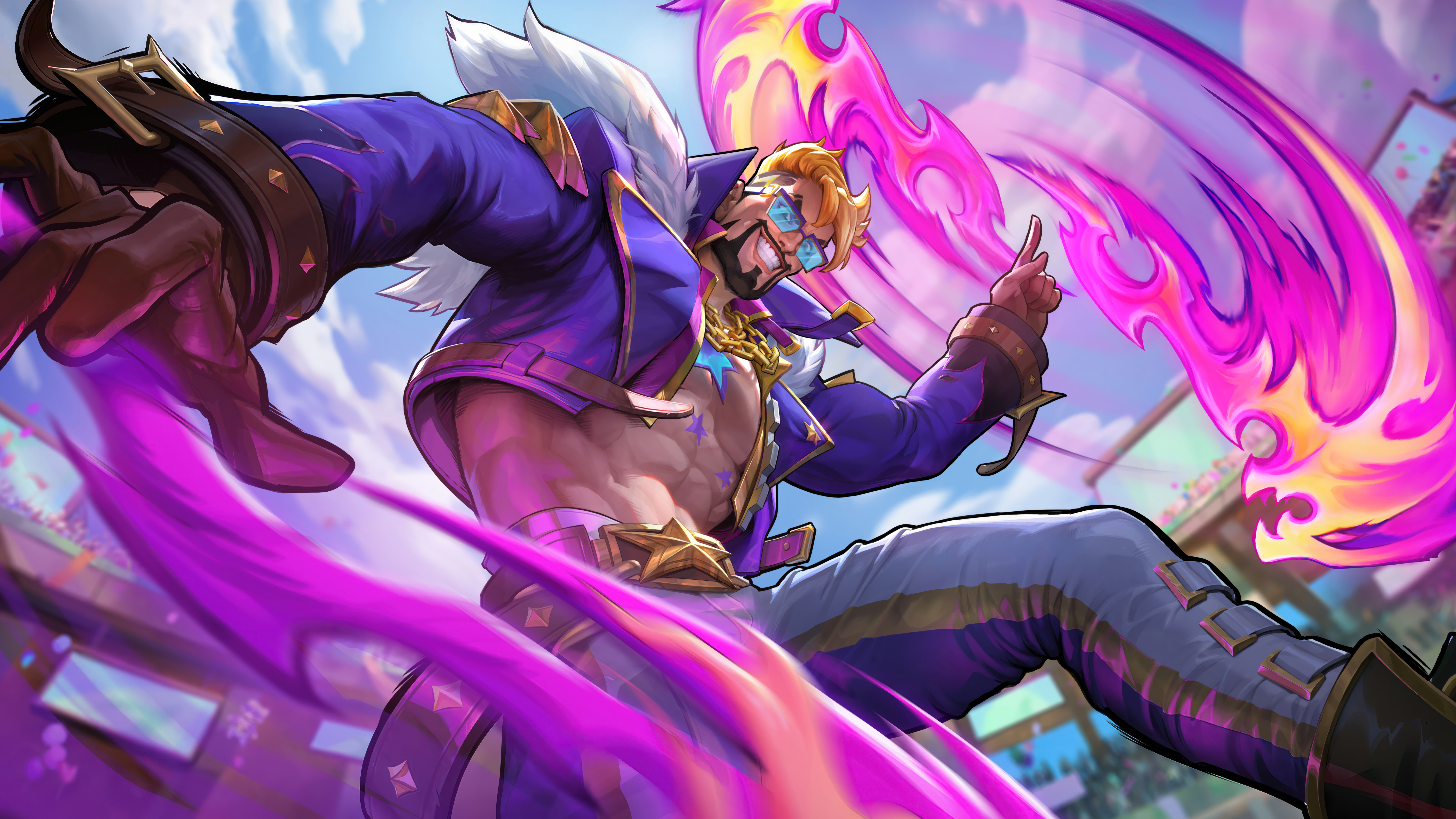 General 7680x4320 League of Legends: Wild Rift League of Legends digital art Riot Games 4K GZG video games Draven (League of Legends) Adcarry video game art video game characters glasses beard weapon sky clouds looking at viewer Soul Fighter (League of Legends)