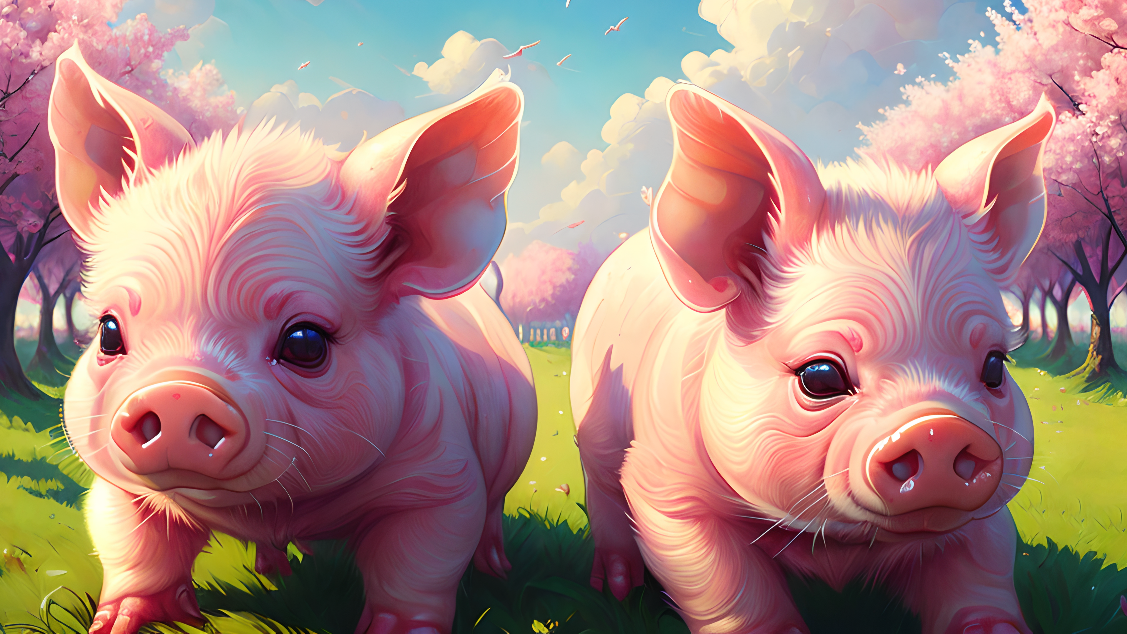 General 3611x2031 piglet pigs farm AI art animals grass trees