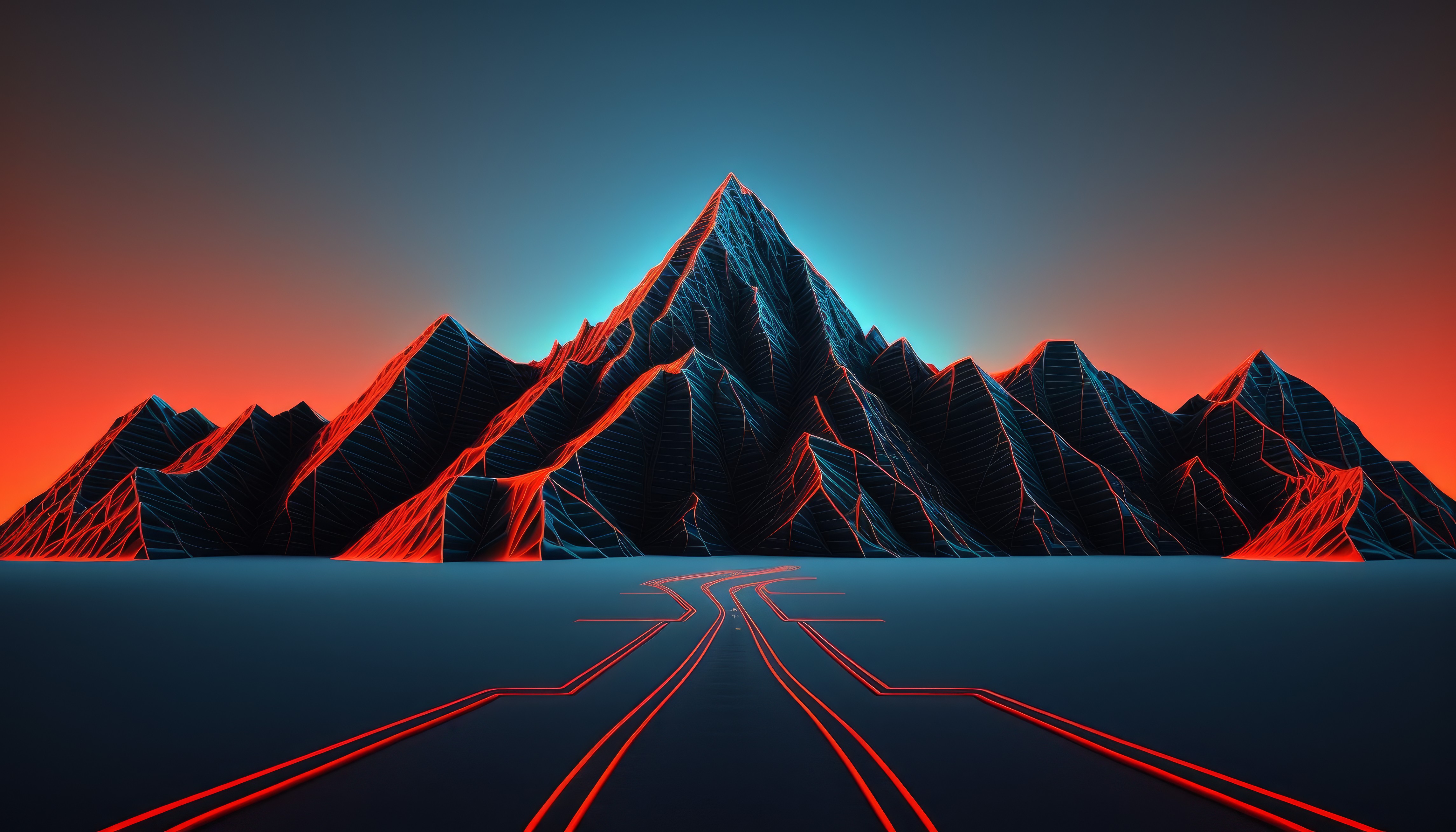 General 4579x2616 AI art illustration mountains synthwave simple background minimalism