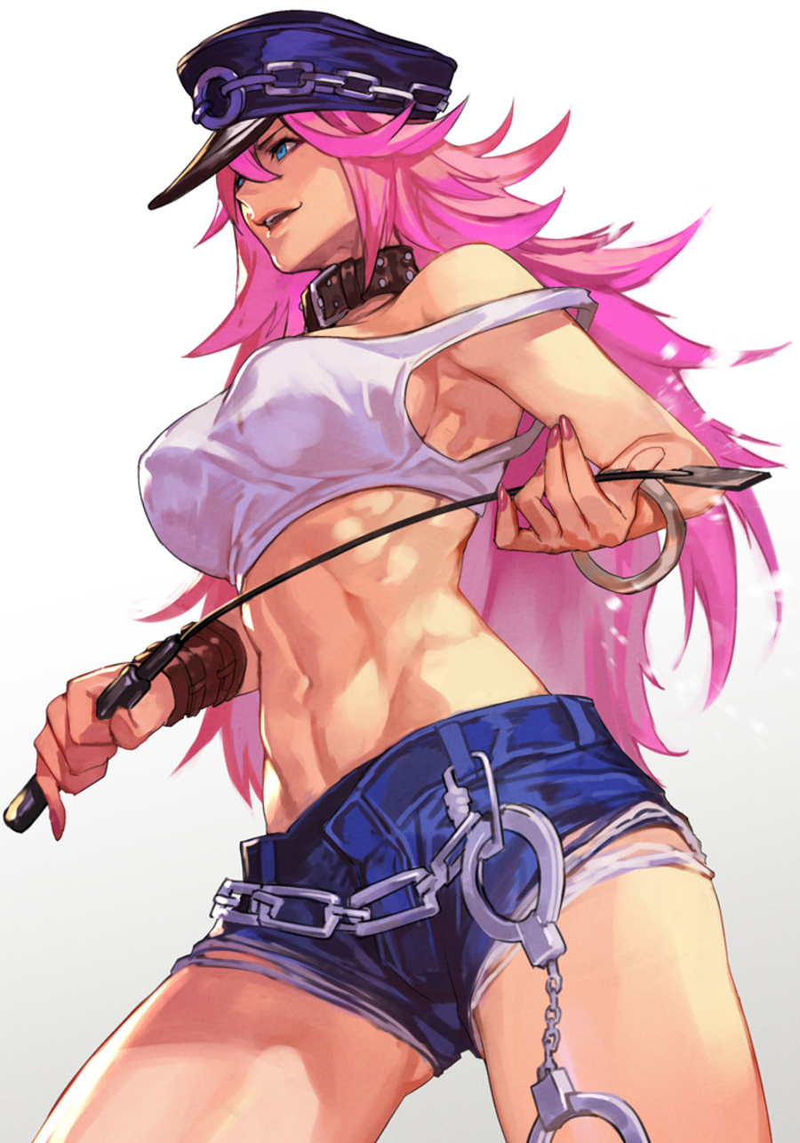 Anime 900x1286 Poison (Final Fight) Poison (Street Fighter) Poison pink hair muscles strong woman shorts tank top hat video game girls blue eyes belly final fight Street Fighter Capcom Hungry Clicker portrait display anime girls handcuffs belly button big boobs long hair