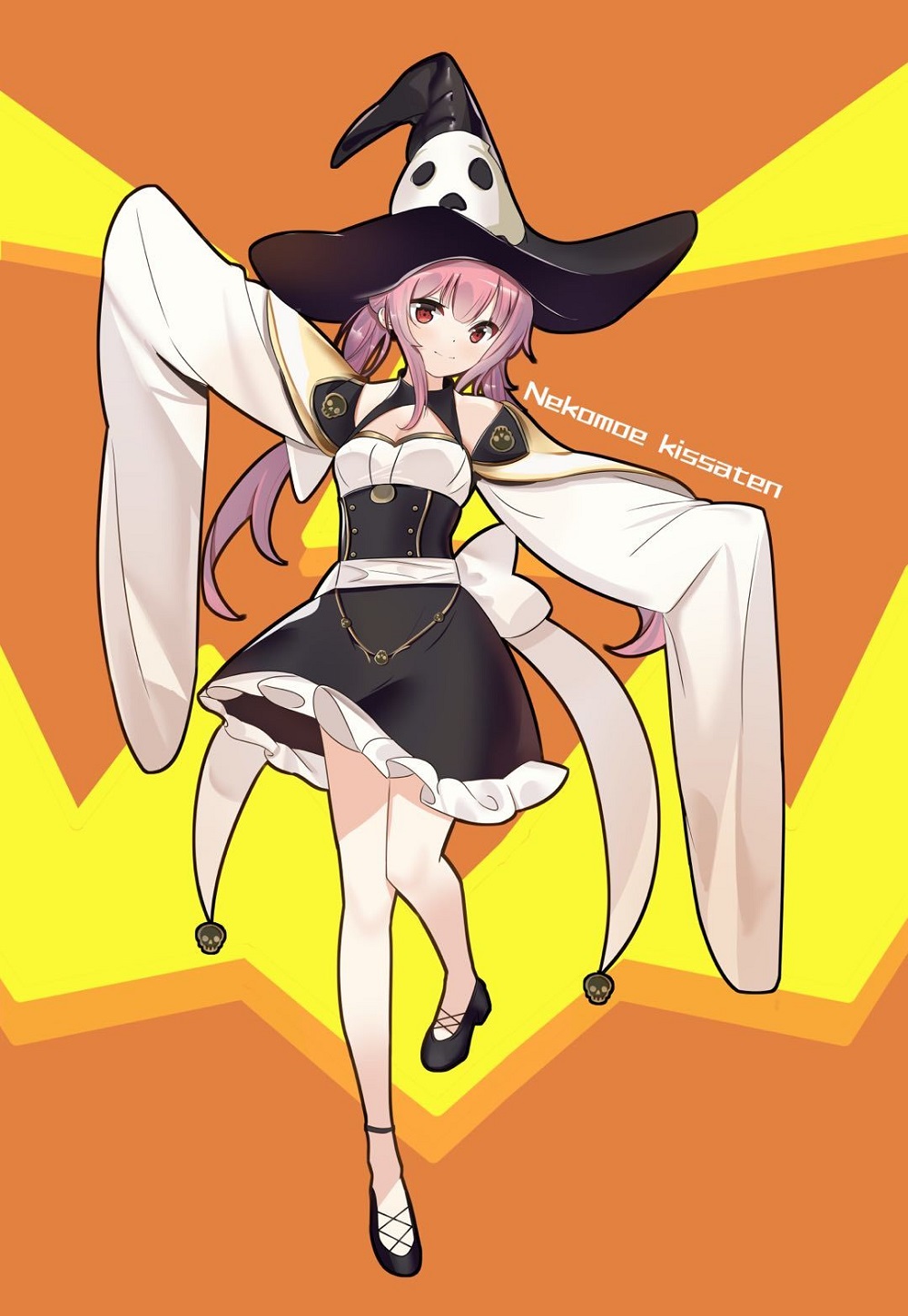 Anime 1000x1450 anime girls witch hat portrait display witch looking at viewer smiling simple background pumpkin minimalism