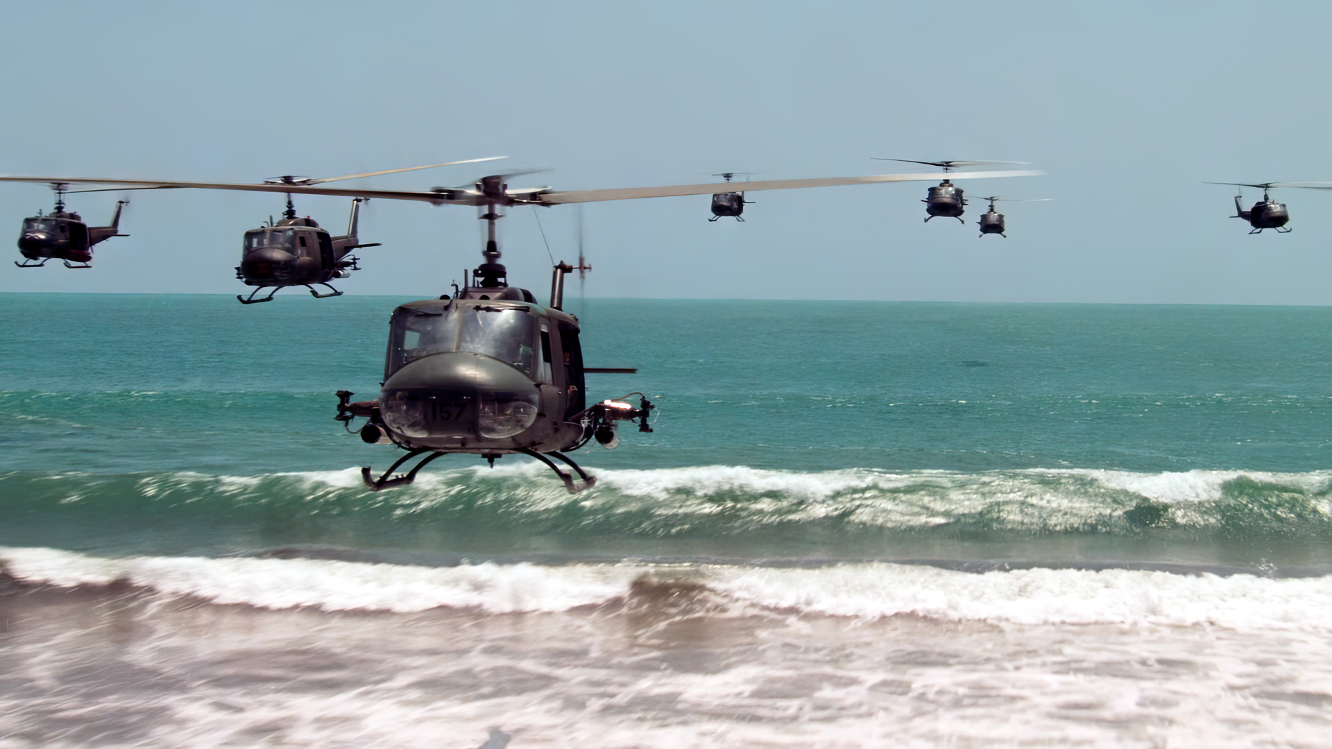 General 1920x1080 Apocalypse Now helicopters water movies film stills Vietnam War aircraft waves Bell UH-1 Iroquois sea Francis Ford Coppola