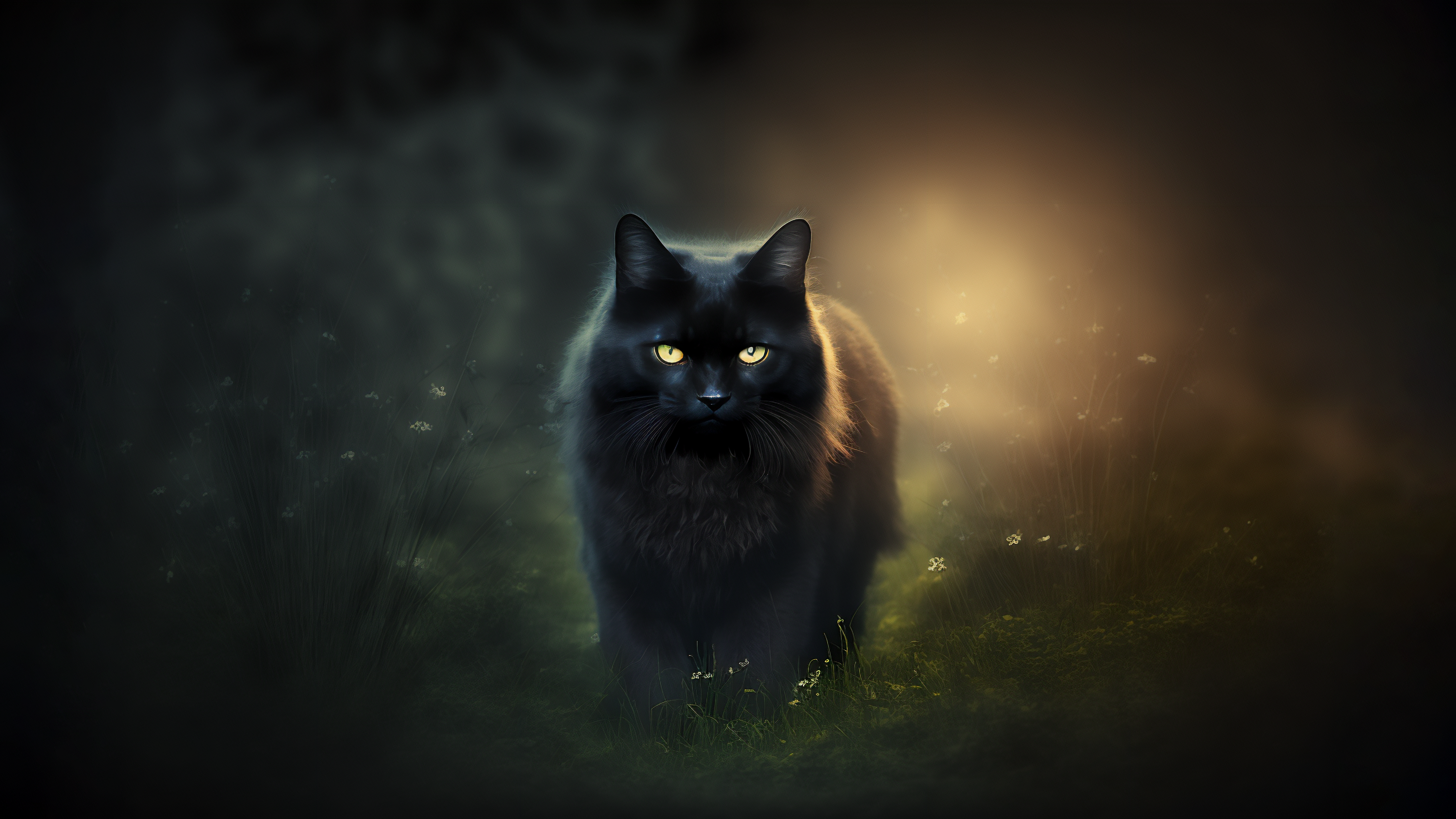 General 3640x2048 AI art black cats simple background