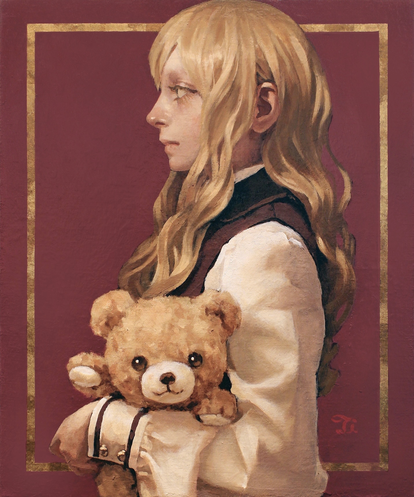 General 1430x1716 oil painting Pony(artist) women bears long hair blonde portrait display teddy bears