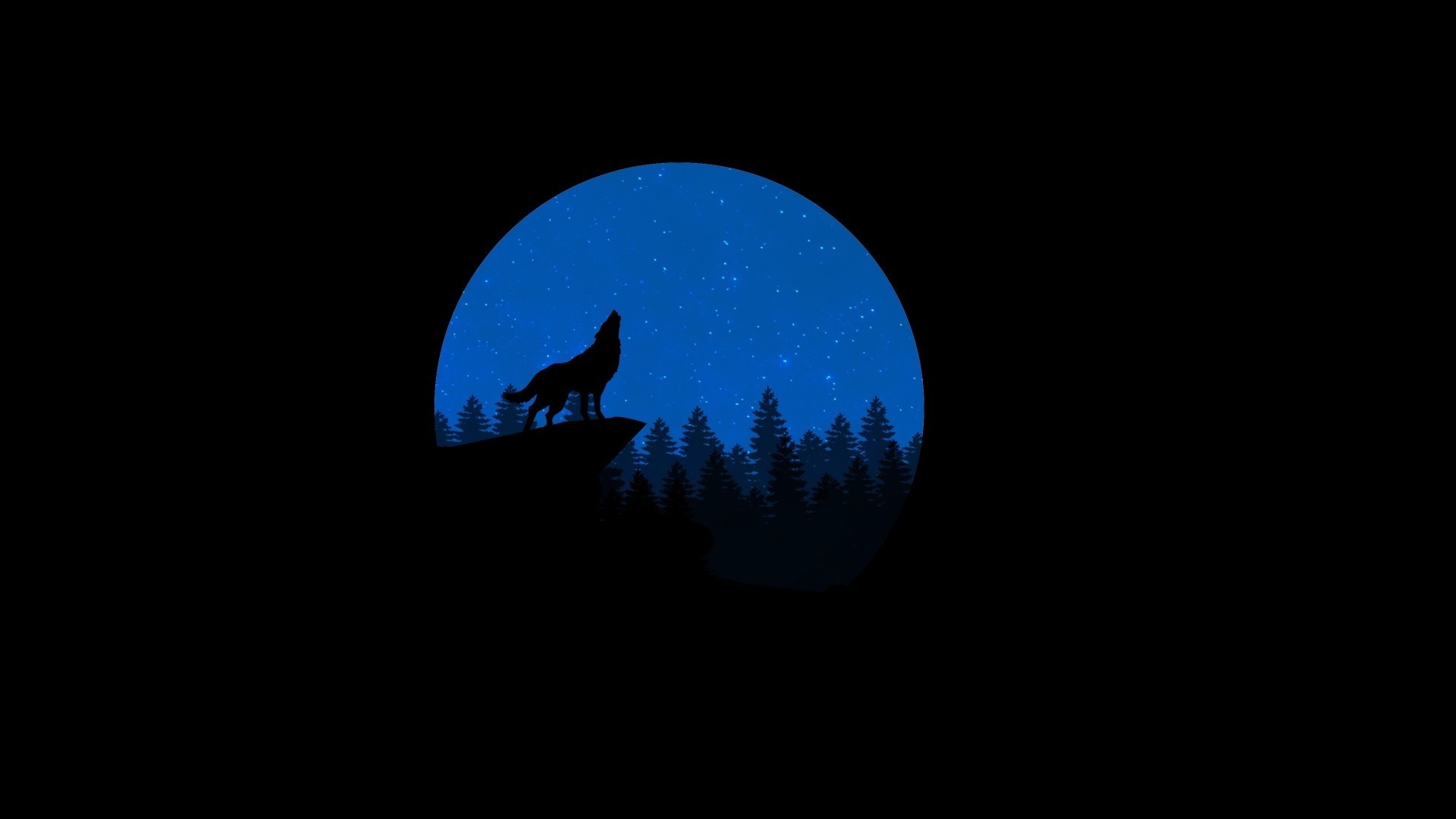 General 1920x1080 minimalism artwork digital art vector art simple background animals wolf trees black background