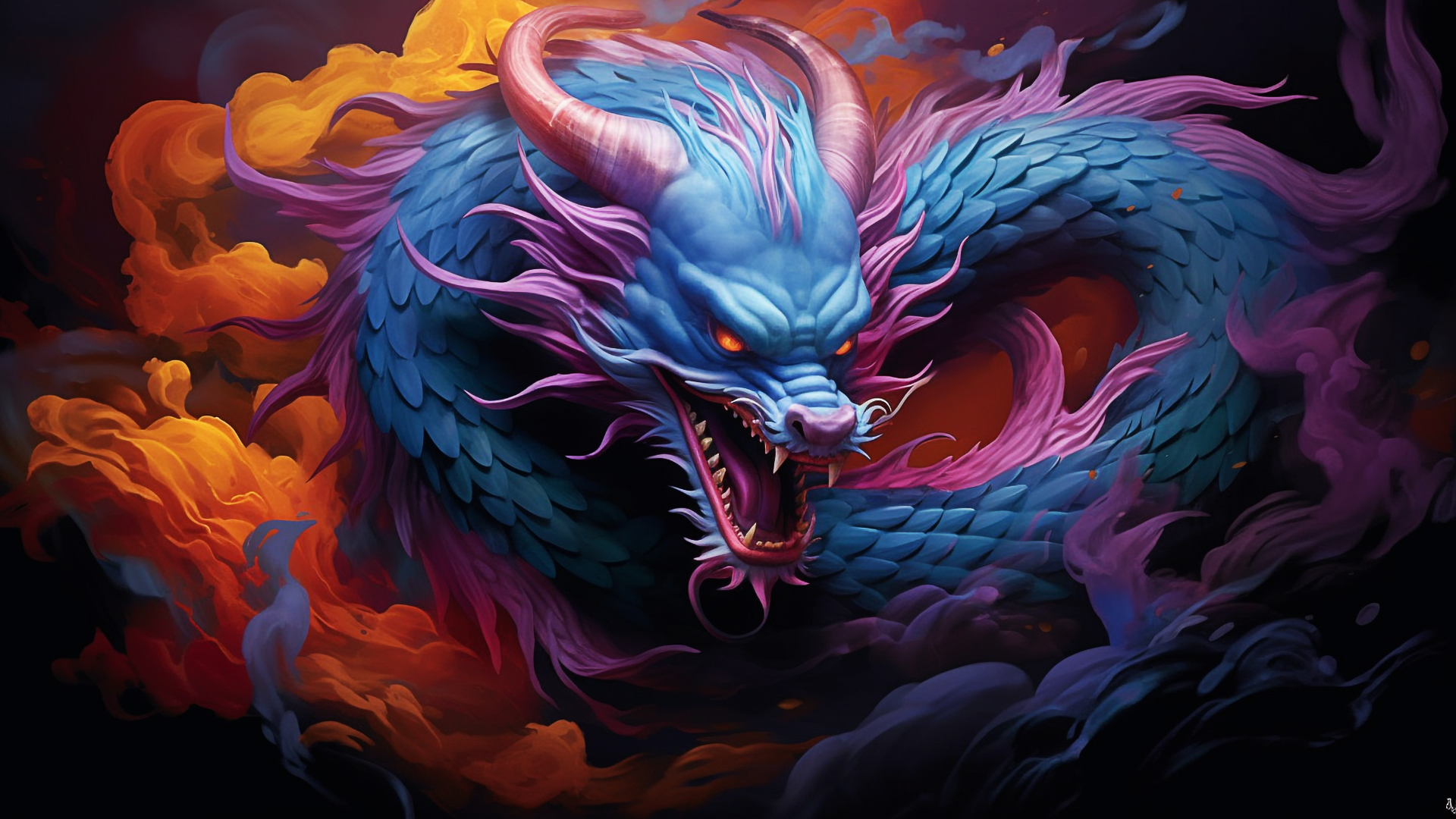 General 1920x1080 AI art dragon Chinese dragon creature digital art pointy teeth horns clouds