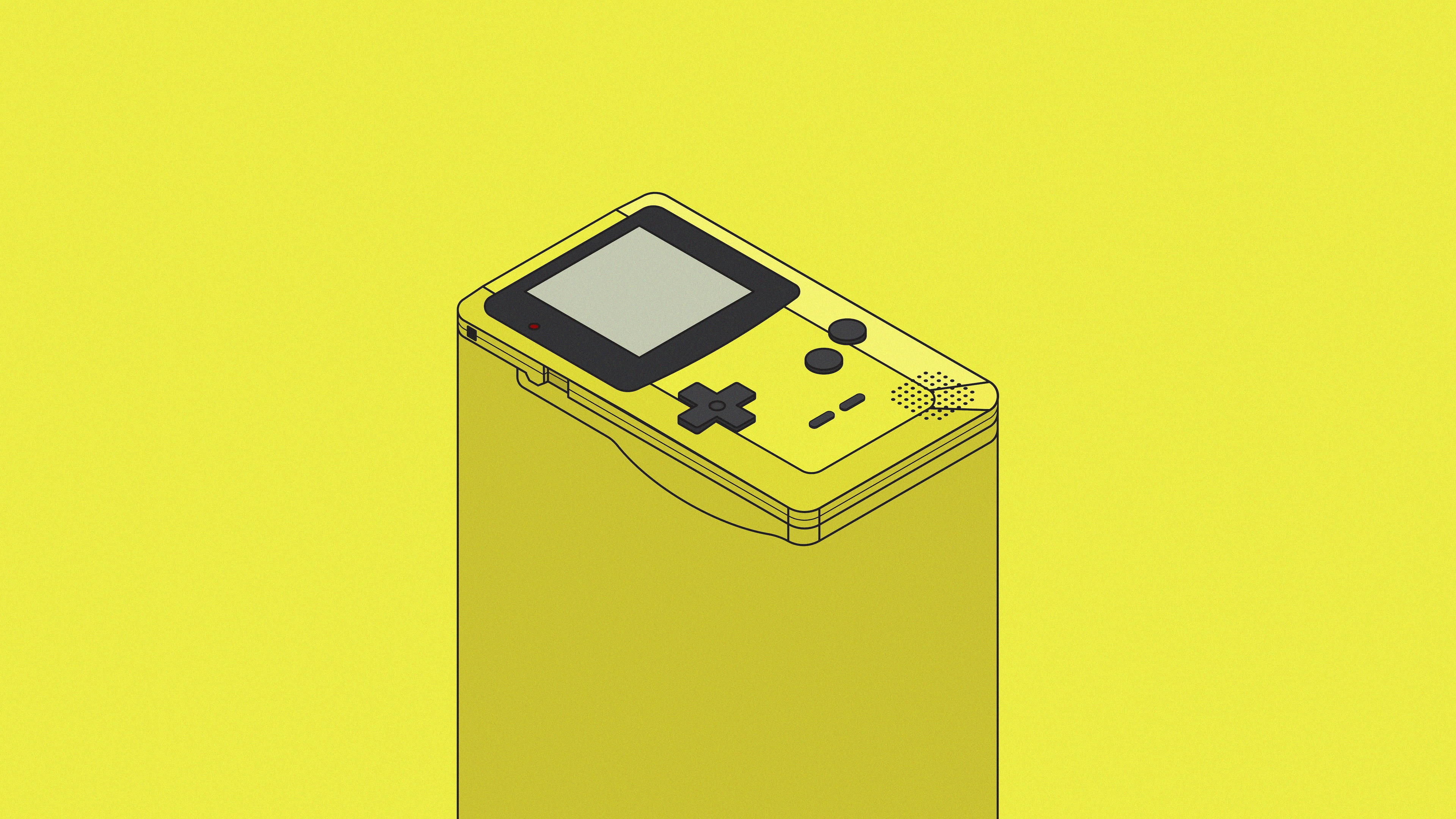 General 3840x2160 digital art artwork illustration minimalism Nintendo GameBoy Color consoles shadow 4K simple background yellow yellow background