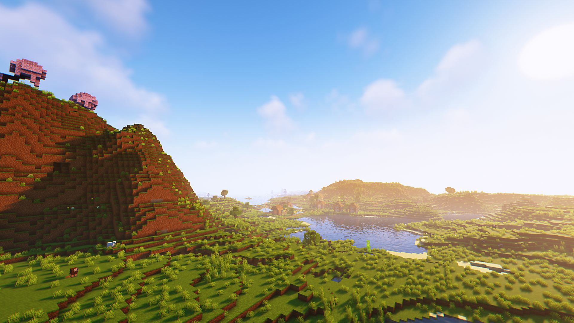 General 1920x1080 Minecraft screen shot video games sunlight sky clouds CGI video game landscape mountains water nature