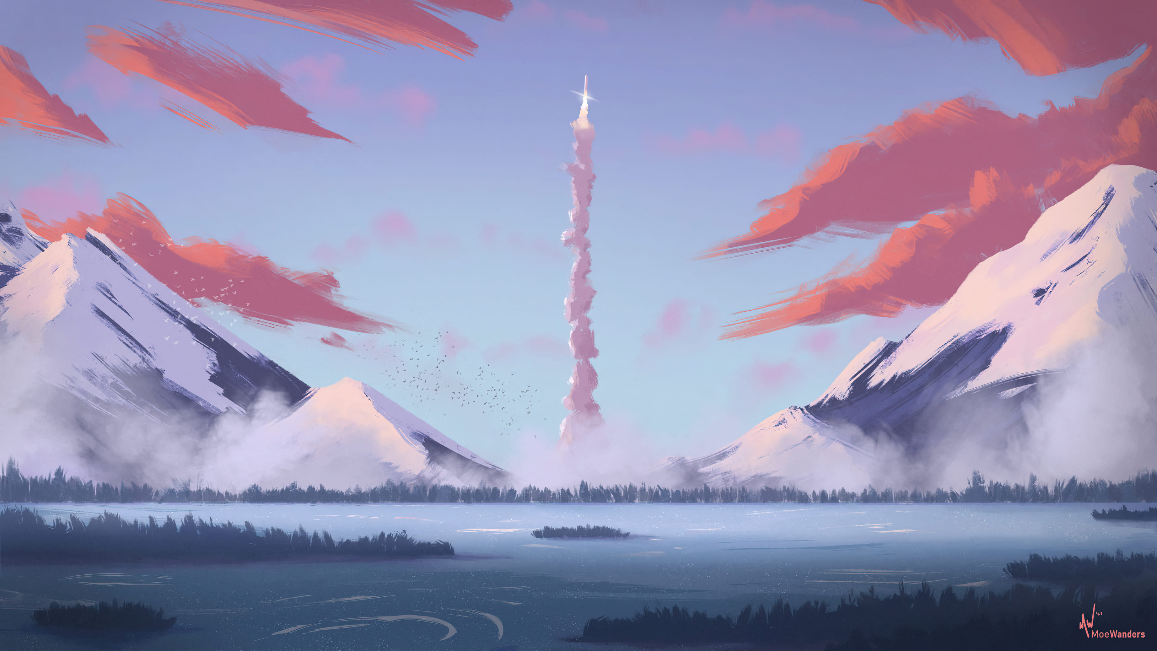 General 3686x2074 digital art painting drawing rocket launch