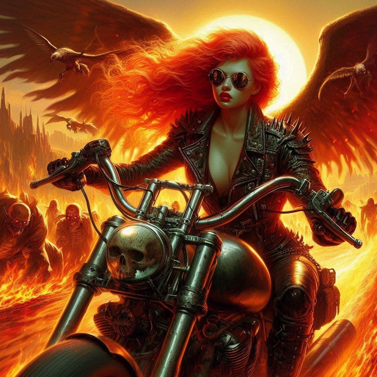 General 1280x1280 succubus demon girls demoness demon fantasy girl creepy fantasy art dark fantasy evil horror digital art AI art angel fire motorcycle hell