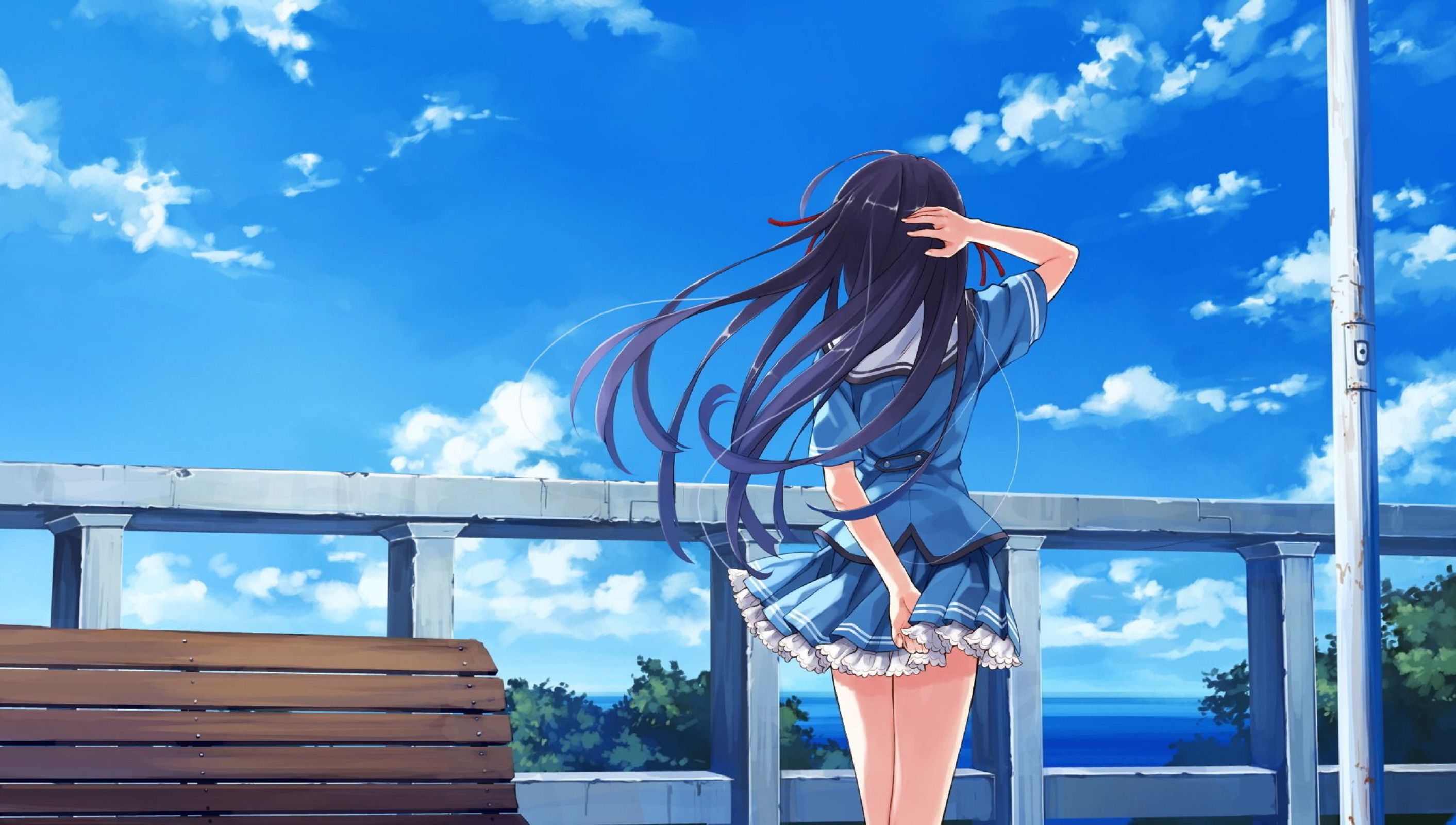 Anime 2825x1600 anime anime girls visual novel Misaki Kurehito Deep Blue Sky & Pure White Wings Koga Sayoko school uniform