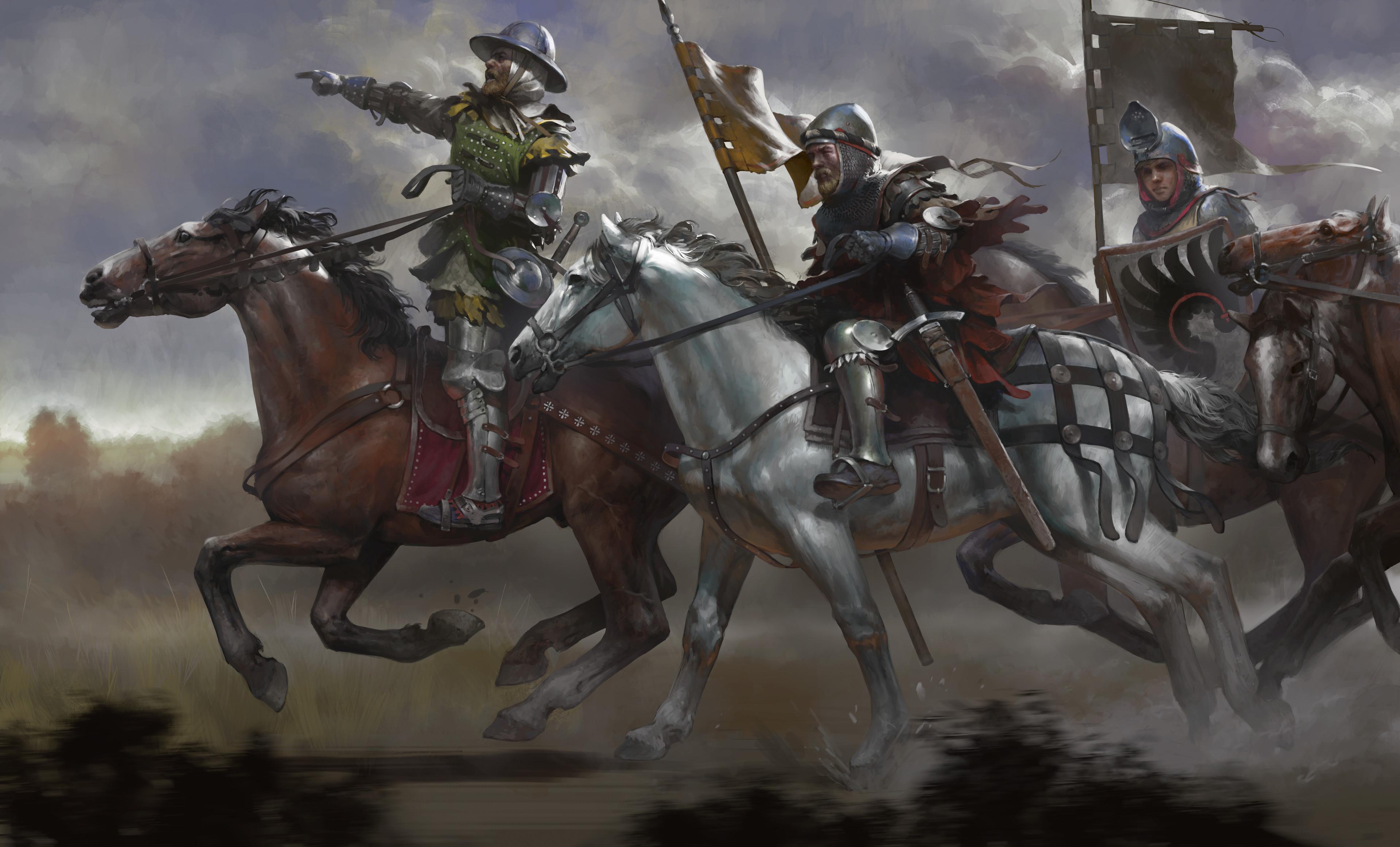 General 3840x2324 Kingdom Come: Deliverance artwork knight warrior horse horseman horse riding digital art