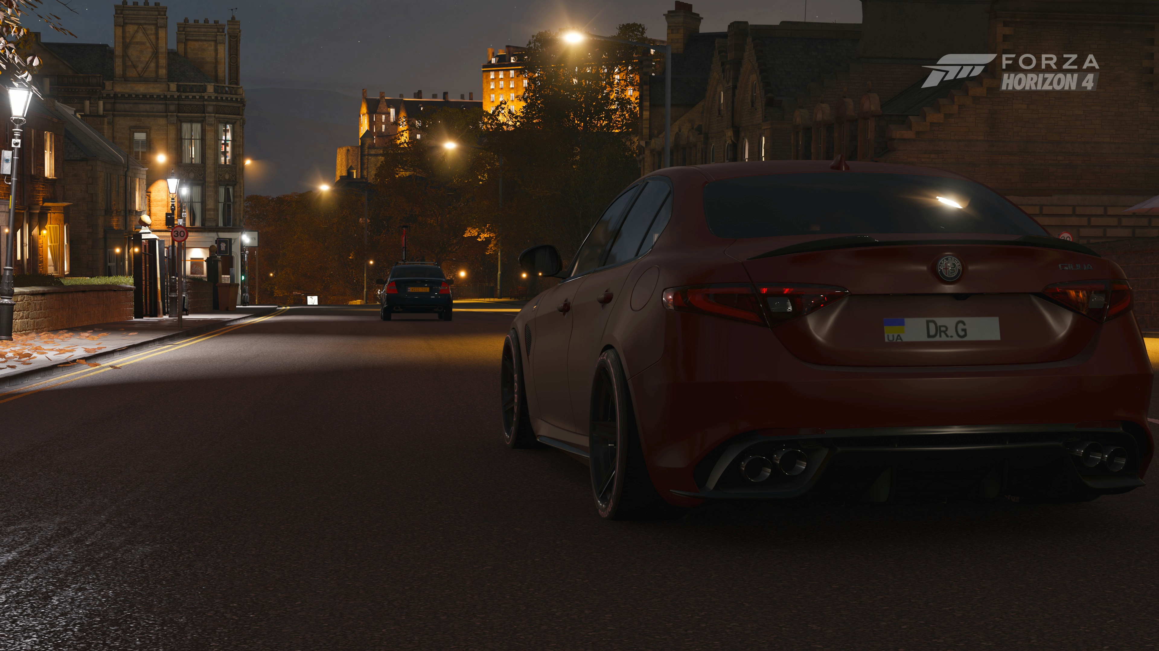 General 3840x2160 Alfa Romeo Giulia car night city Forza Horizon 4 video game art watermarked video games