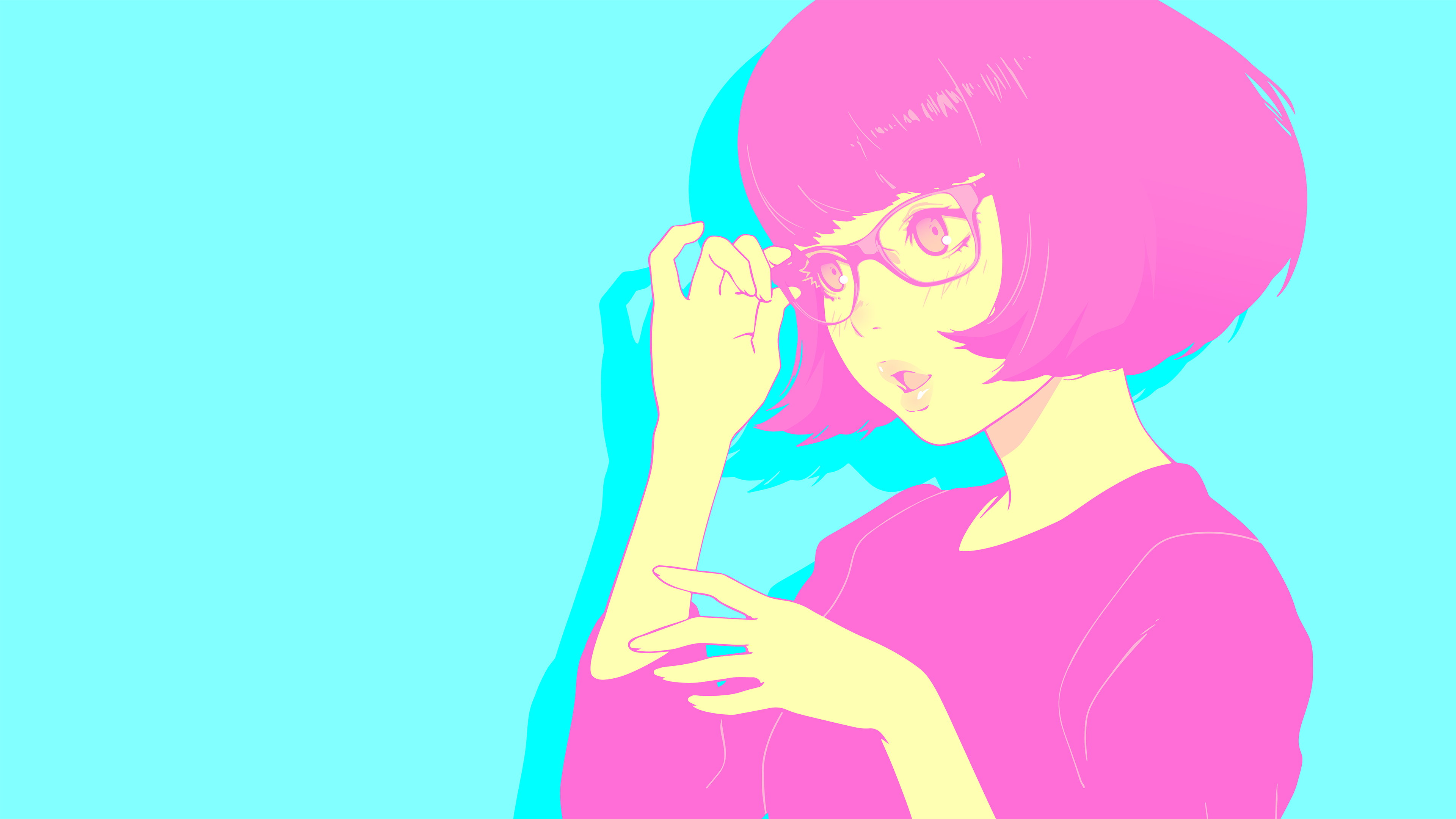 Anime 3840x2160 anime glasses colorful vaporwave simple background short hair anime girls vector open mouth Ilya Kuvshinov CMYK