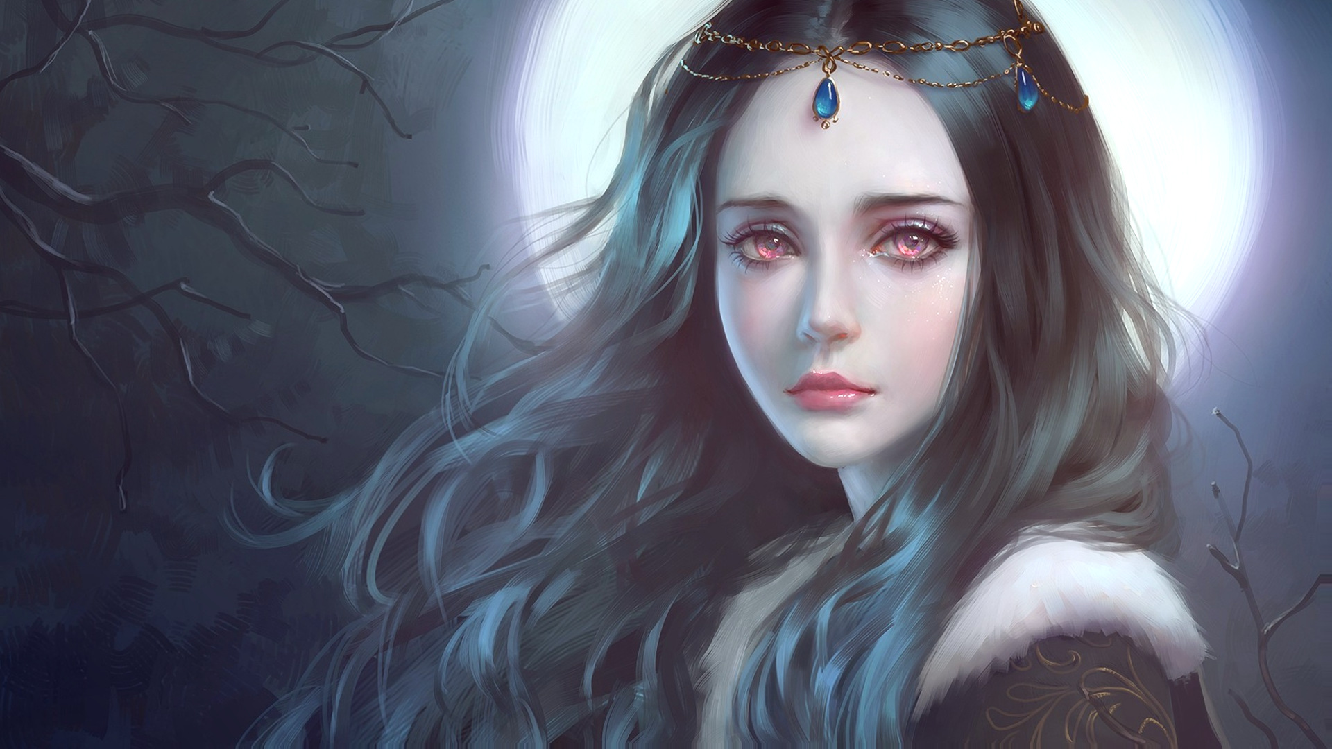 General 1920x1080 fantasy girl red eyes Moon night Gothic goths