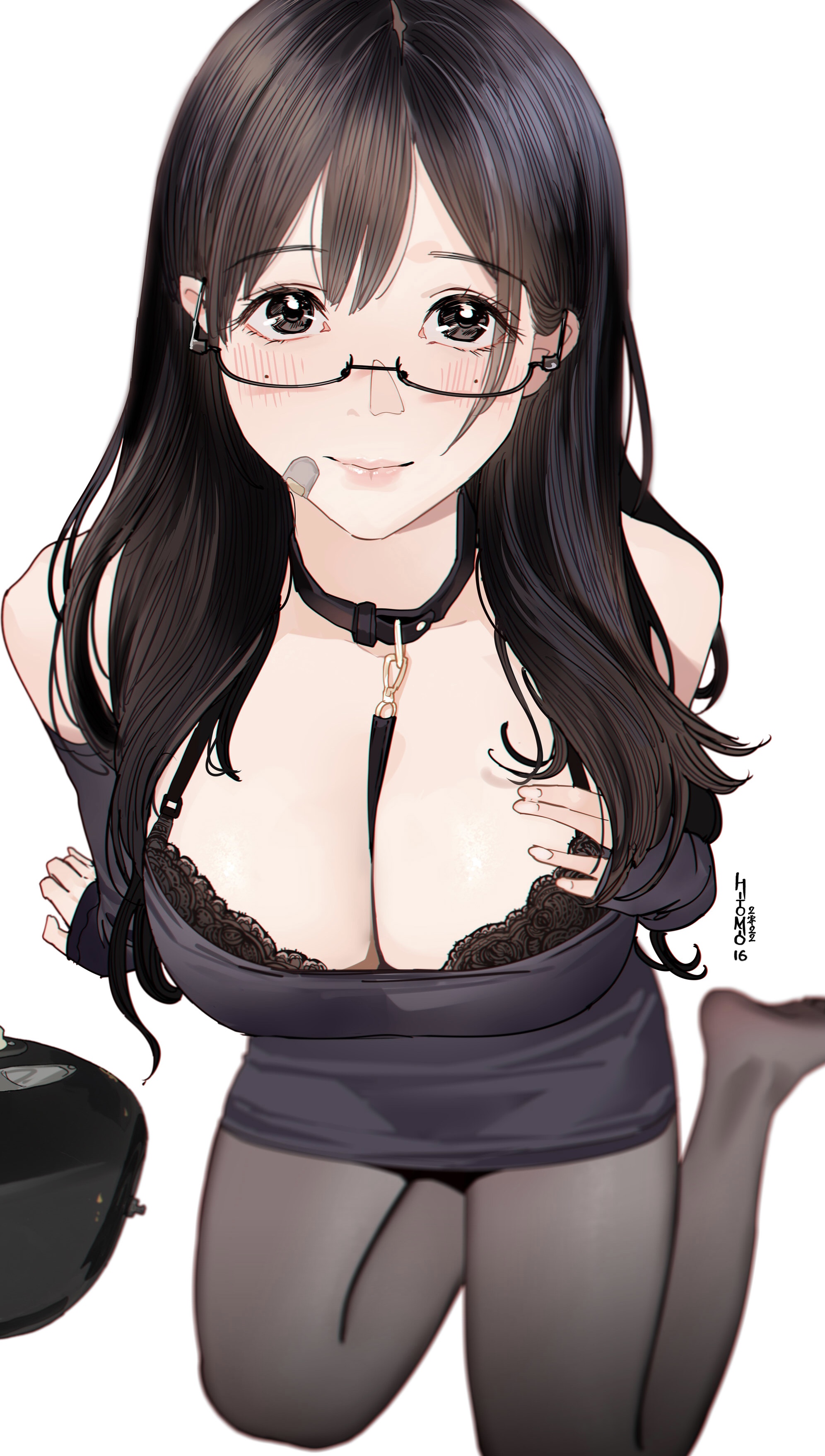 Anime 1992x3514 anime anime girls Hitomio collar cleavage big boobs glasses pantyhose