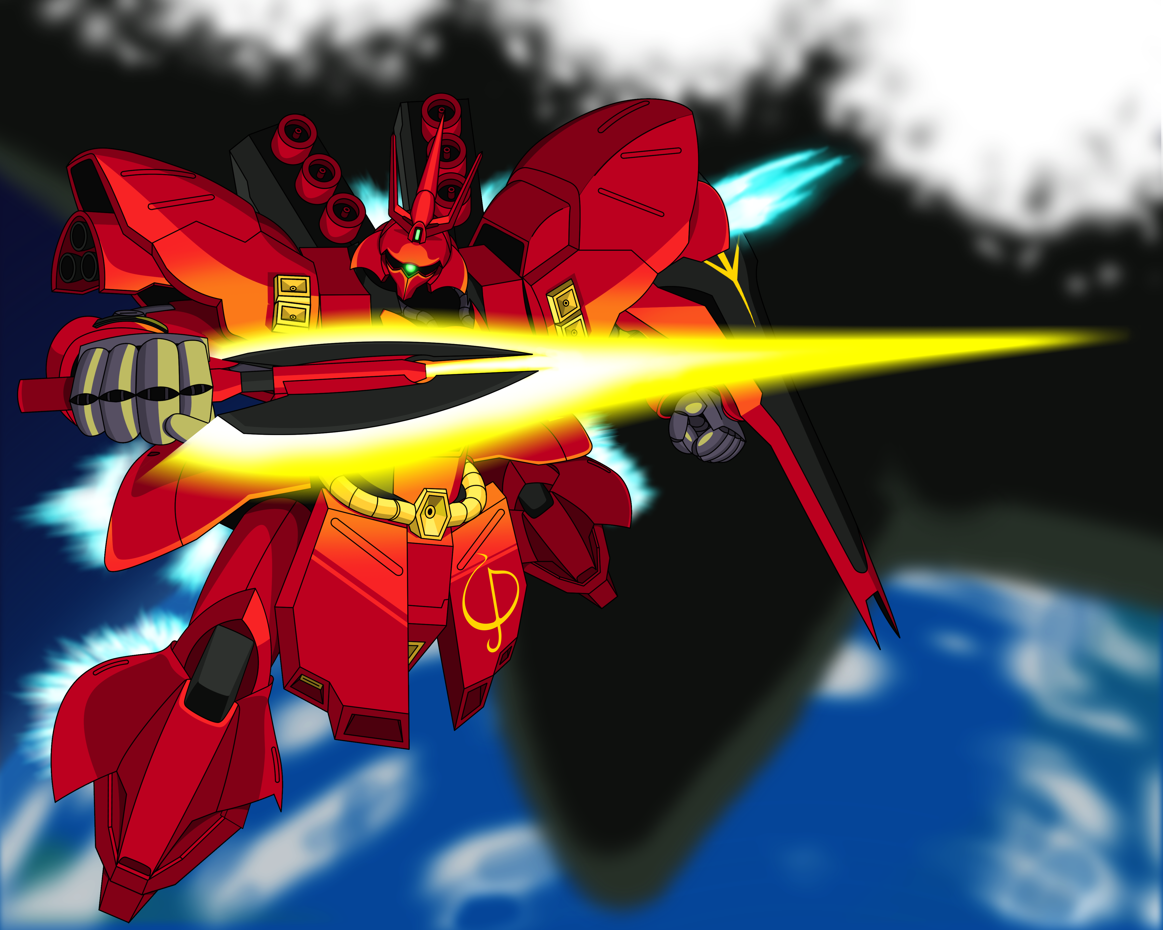 Anime 4568x3654 anime mechs Mobile Suit Gundam Char&#039;s Counterattack Sazabi Mobile Suit artwork digital art fan art Super Robot Taisen