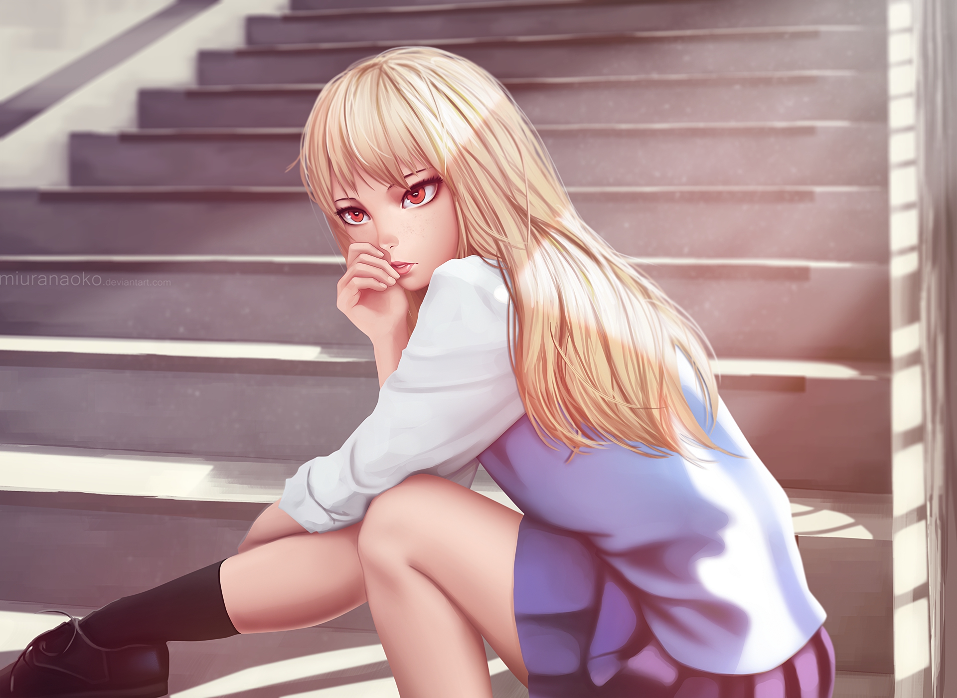 Anime 1920x1400 Shiina Mashiro Sakurasou no Pet na Kanojo anime girls anime blonde school uniform Miura Naoko artwork