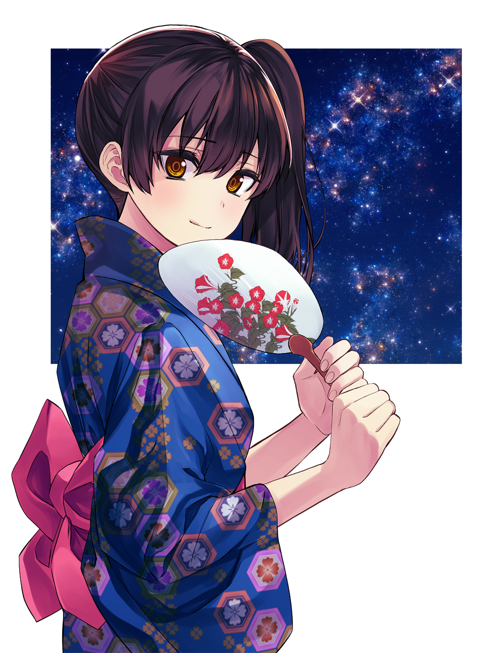 Anime 1000x1322 anime anime girls Kantai Collection Kaga (KanColle) long sleeves brunette kimono Japanese clothes artwork digital art fan art side ponytail