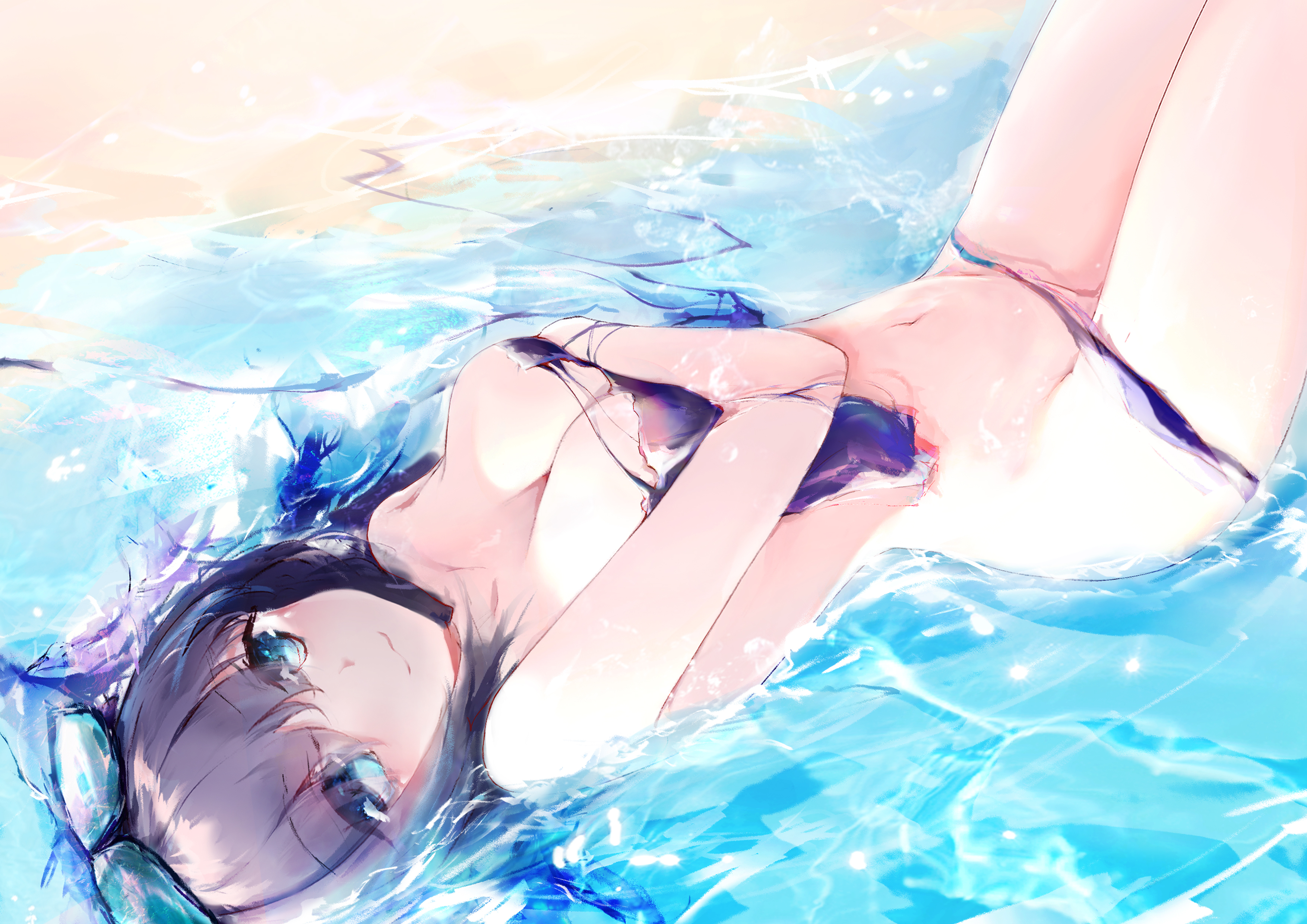 Anime 3508x2480 anime anime girls bikini water cleavage belly Cheshire (Azur Lane) Azur Lane artwork Maomoking