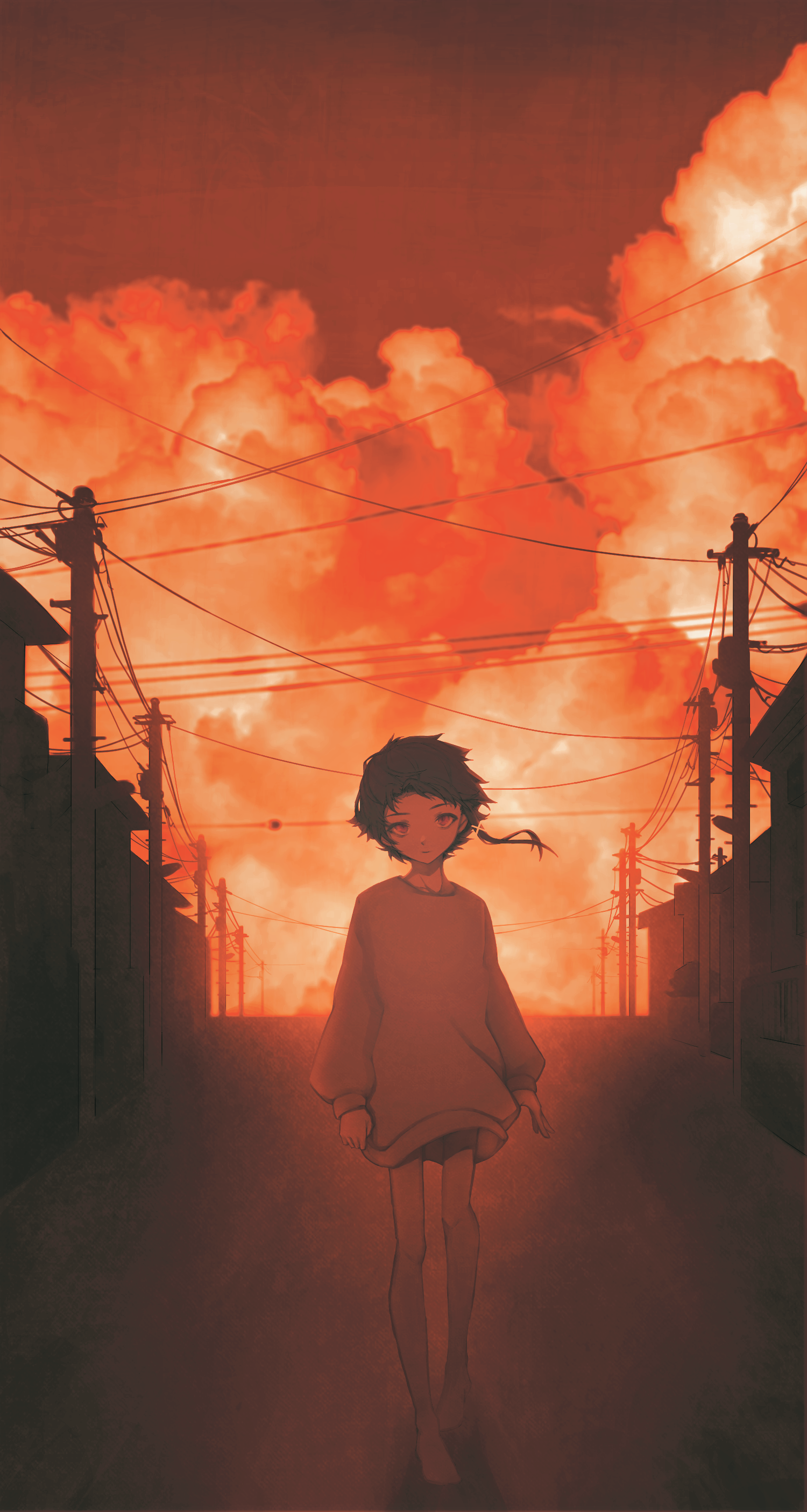 Anime 1500x2809 Serial Experiments Lain Lain Iwakura artwork portrait display red sky sunset