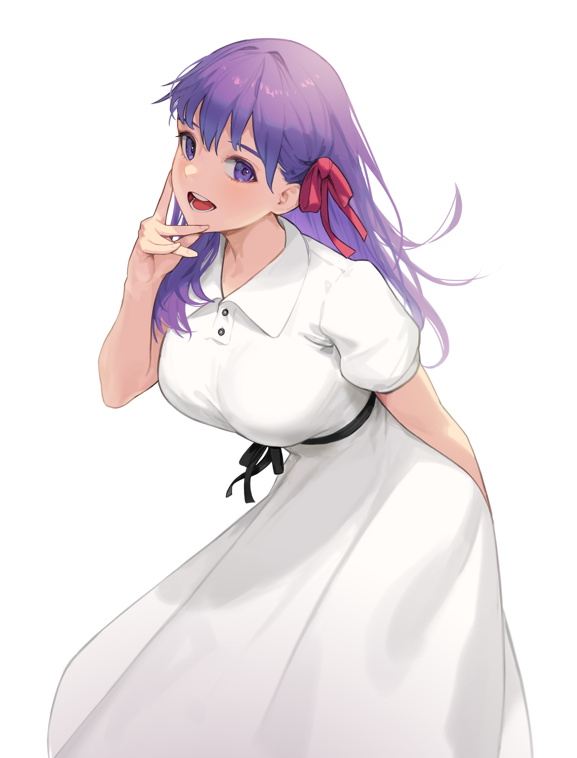 Anime 1999x2625 Fate/Stay Night Fate series fate/stay night: heaven's feel curvy white dress open mouth blushing big boobs bent over looking at viewer purple hair long hair JK Matou Sakura 2D anime girls bangs anime vertical