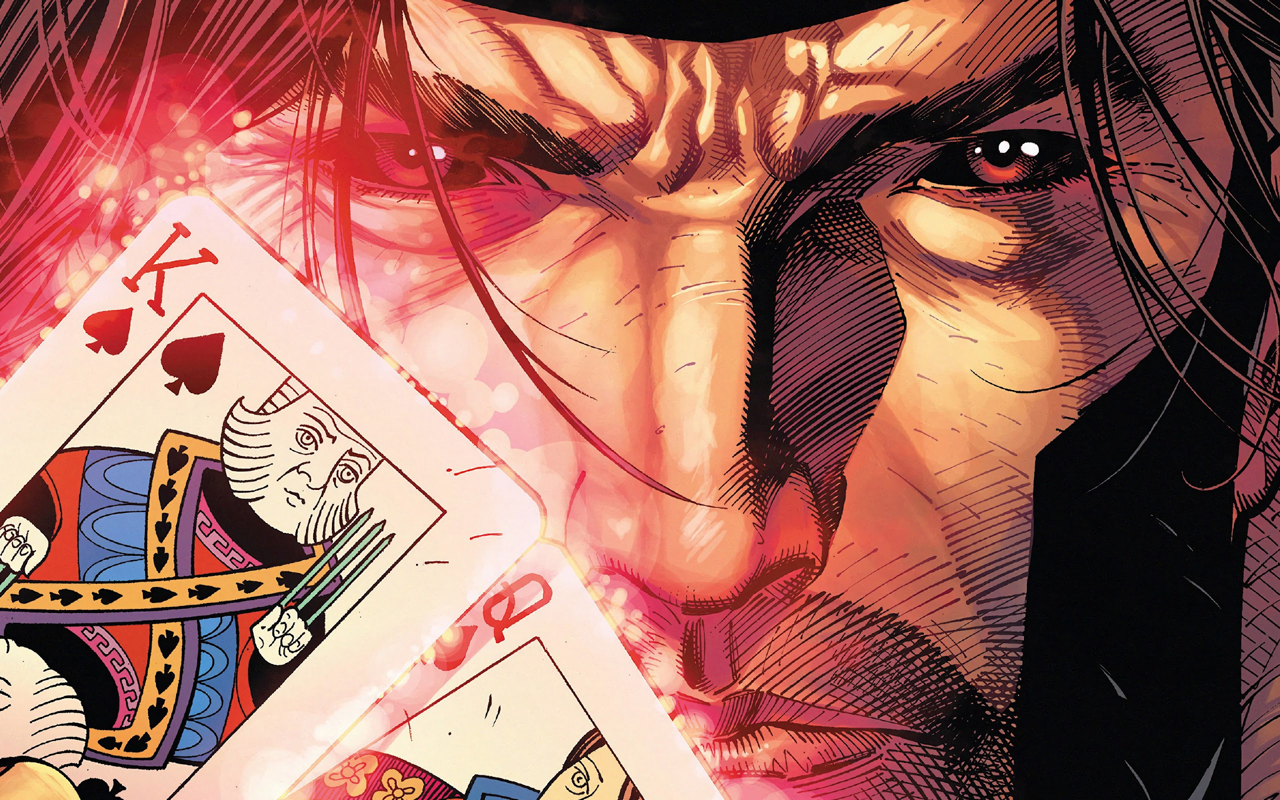 General 2560x1600 Gambit Marvel Comics Marvel Heroes comics X-Men comic art playing cards face closeup red eyes