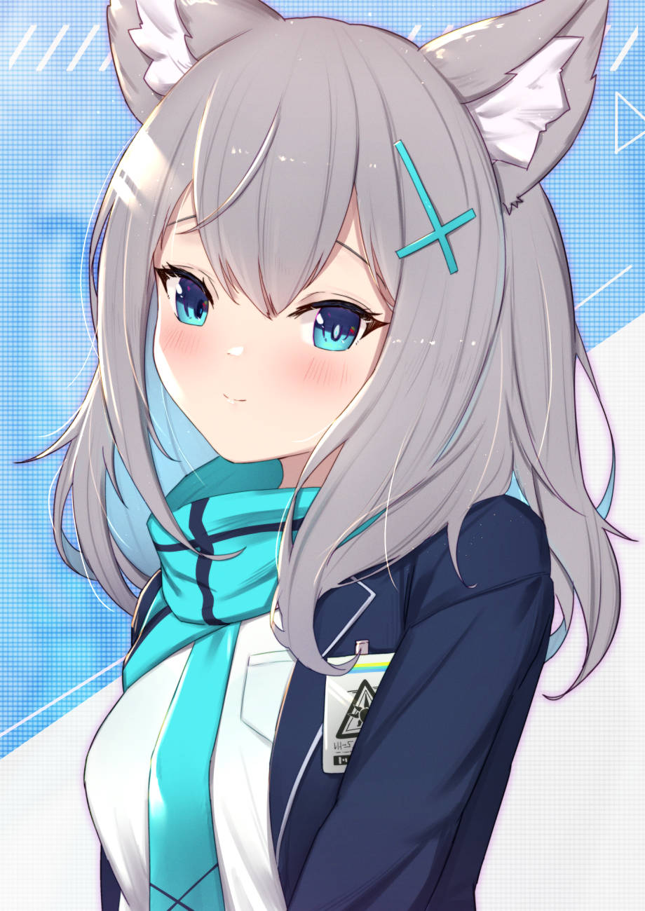 Anime 920x1300 blue archive anime anime girls Shiroko (Blue Archive) animal ears gray hair blue eyes Pixiv looking at viewer tie