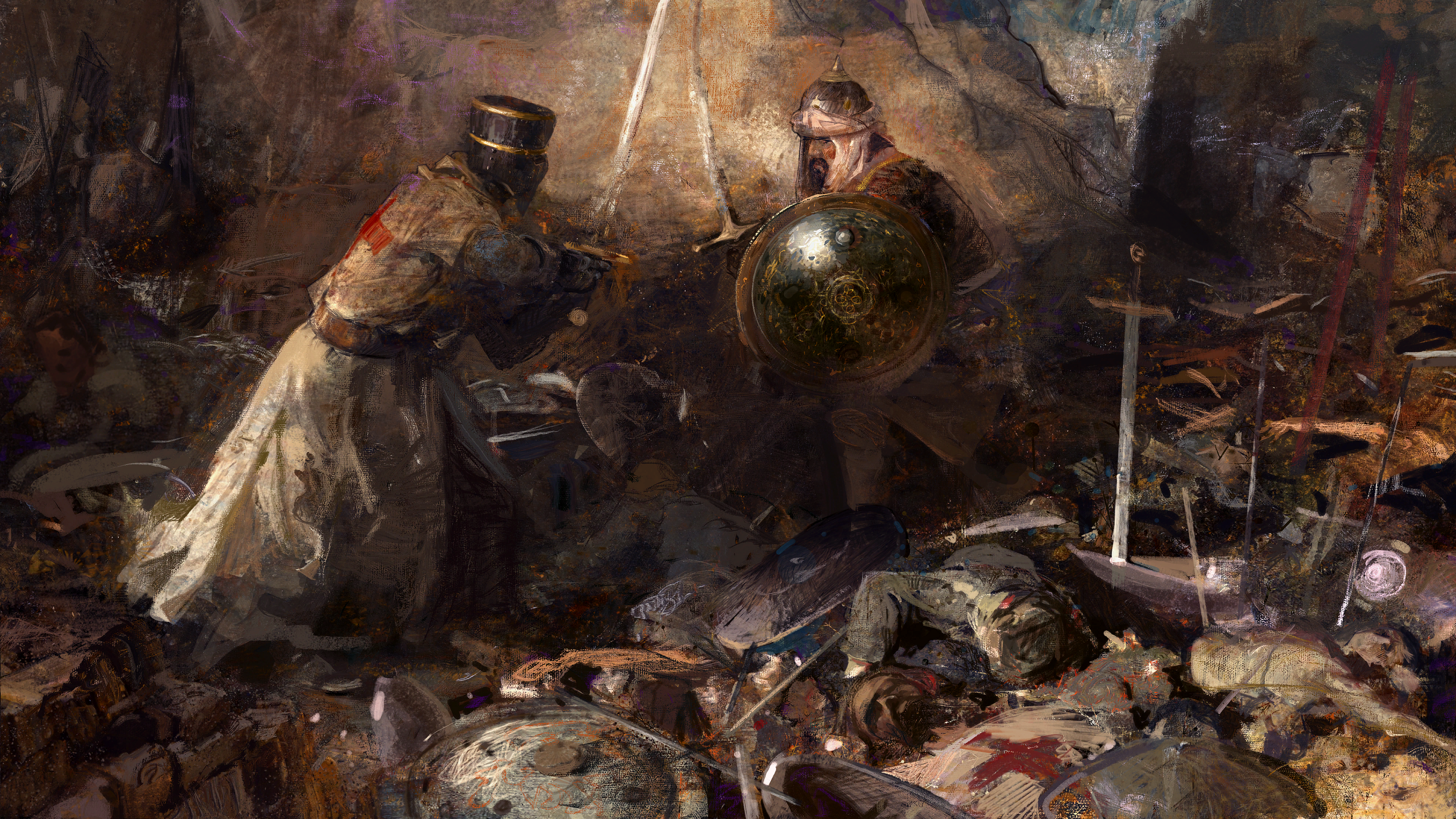 General 3840x2160 artwork video game art Crusader Kings III shield Paradox Interactive sword Craig Mullins video games fighting soldier
