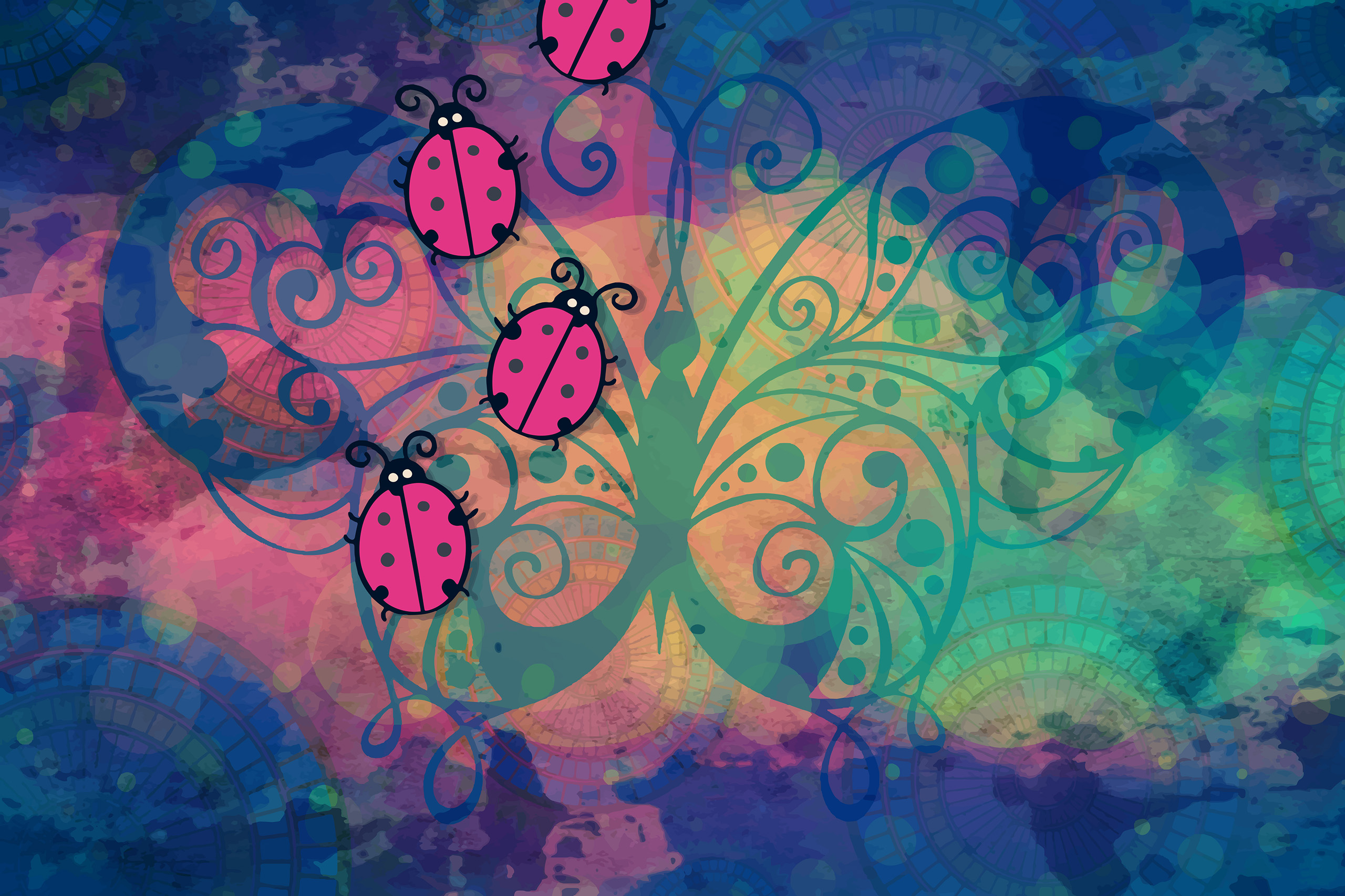 General 2560x1706 ladybugs photo manipulation insect butterfly blue photoshopped colorful artwork digital art