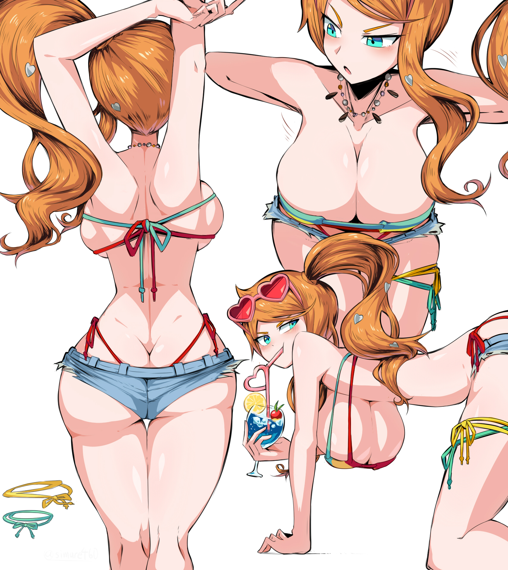 Anime 1705x1913 bikini jean shorts Sonia (Pokemon Sword & Shield) Shimure anime girls Pokémon big boobs