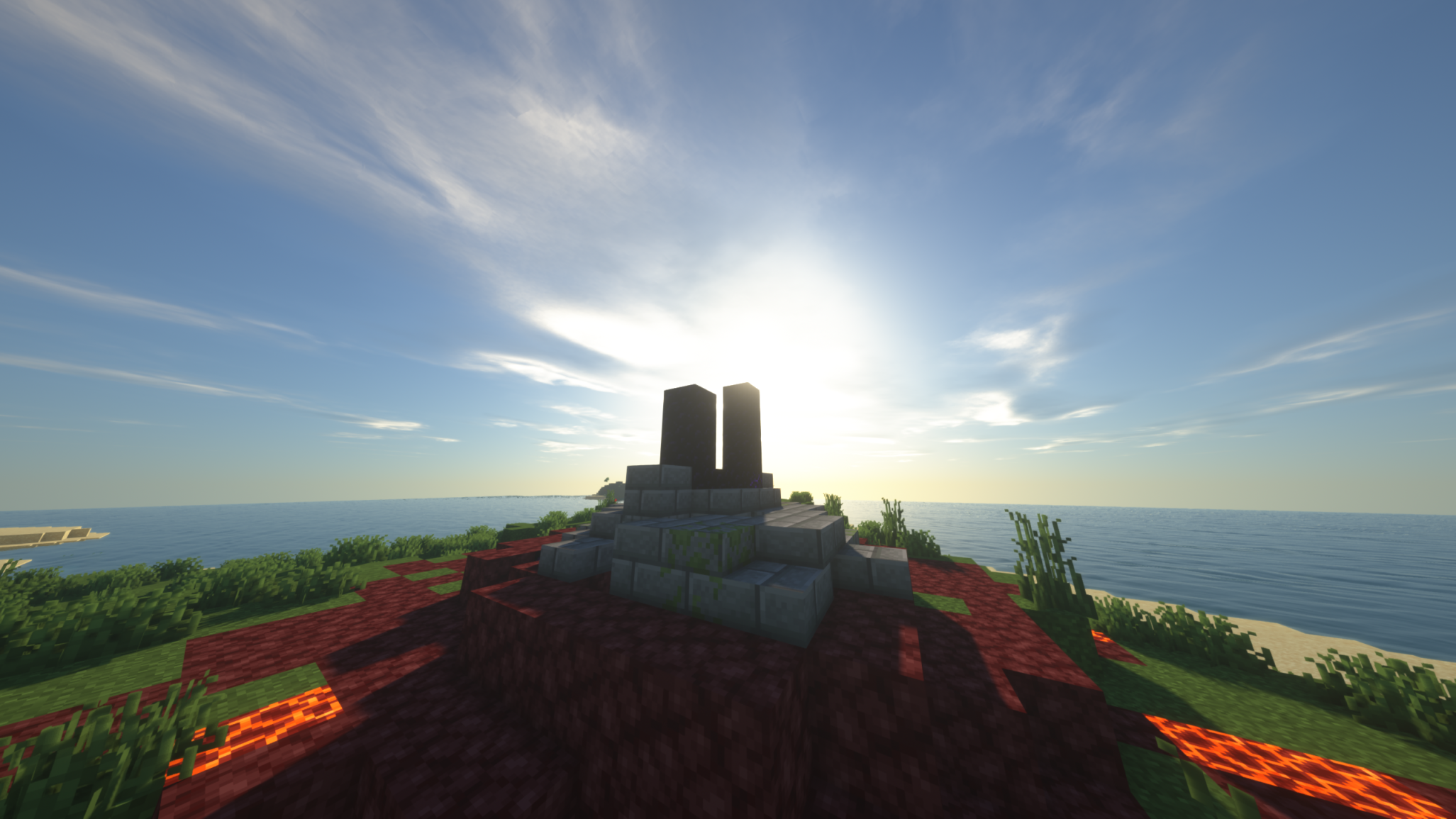 General 2053x1155 sunset sunrise Minecraft shaders video games screen shot landscape portal Mojang