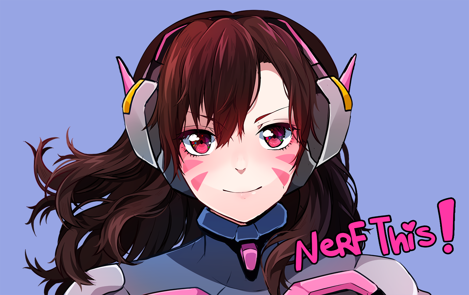 Anime 1920x1211 Overwatch D.Va (Overwatch) headsets simple background blue background smiling