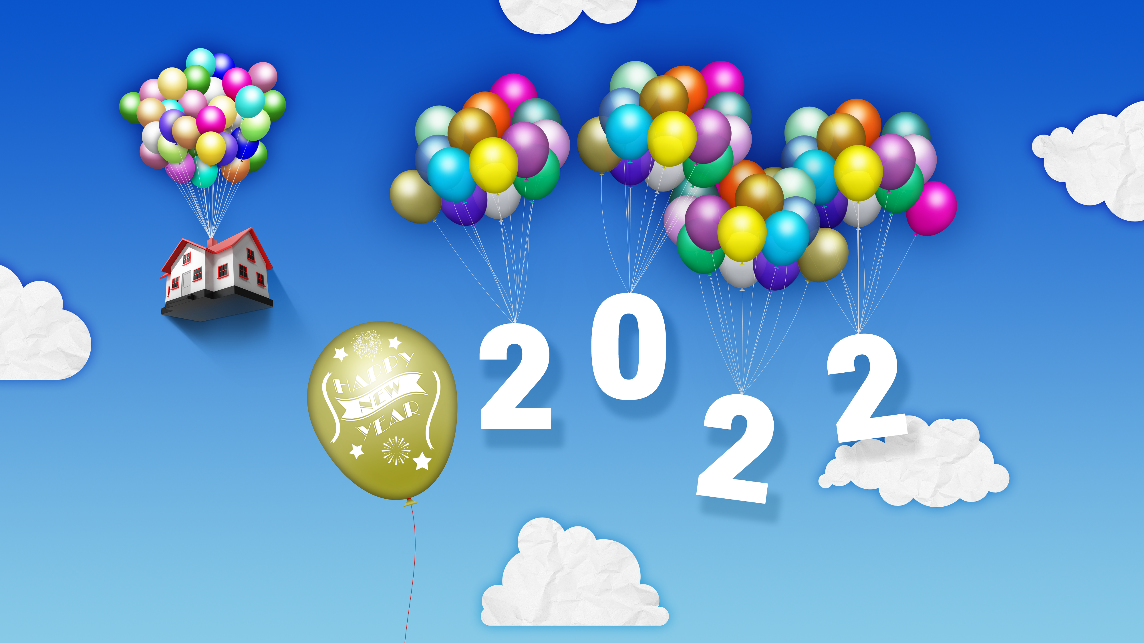 General 4000x2250 New Year clouds vector balloon typography simple background Up (movie) digital art 2022 (year)