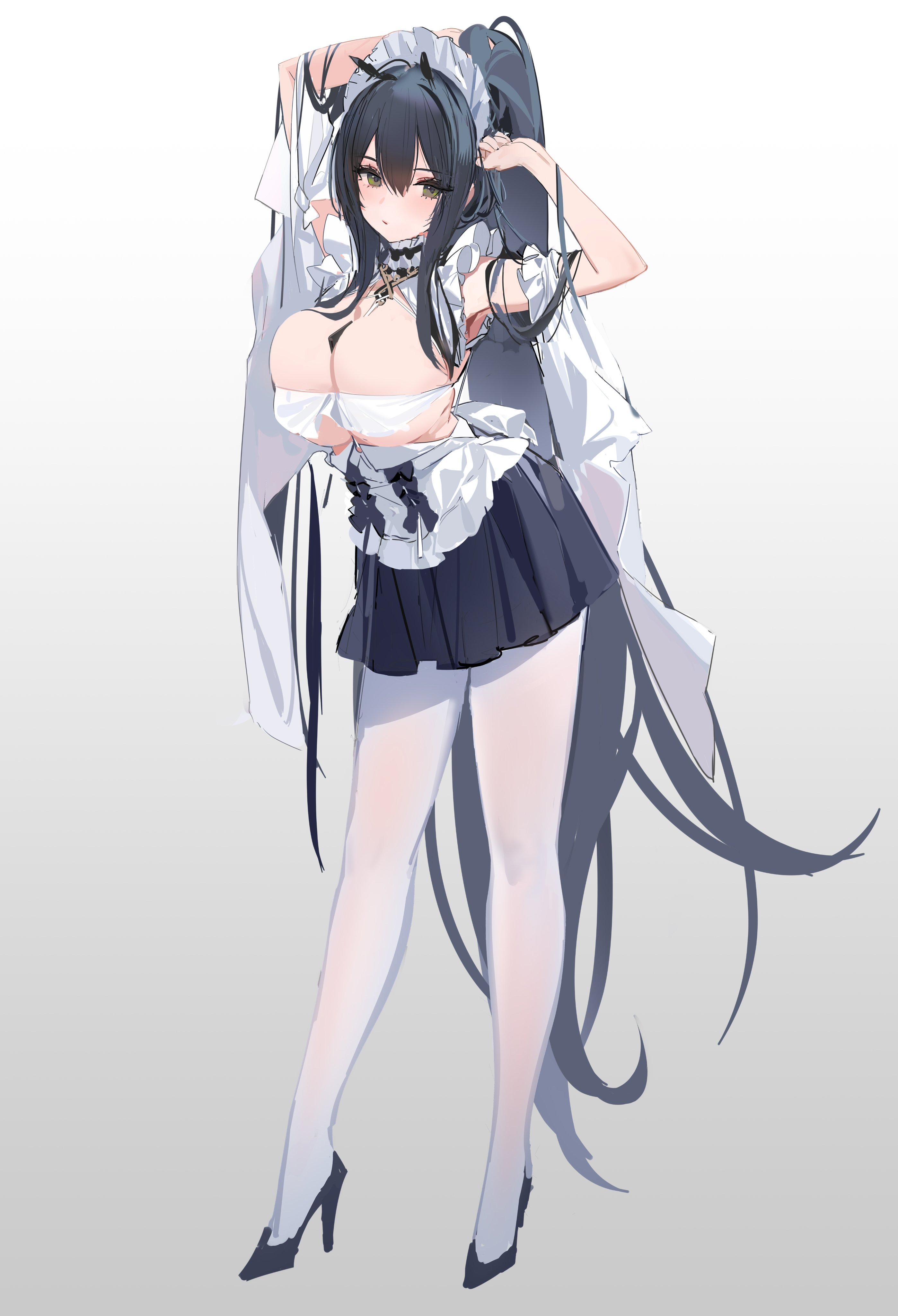 Anime 2796x4096 Azur Lane Indomitable (Azur Lane) Kincora anime girls big boobs huge breasts arms up maid maid outfit green eyes