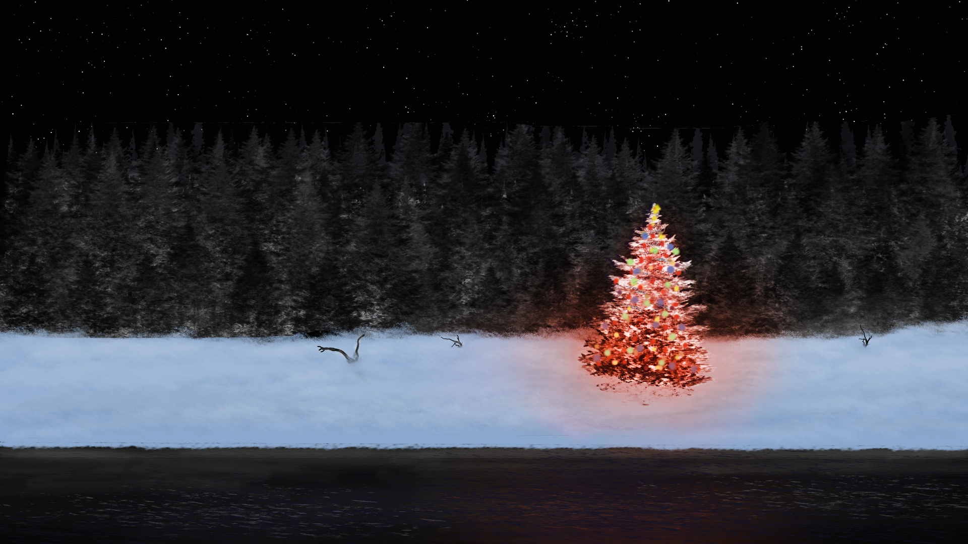 General 1920x1080 digital art digital painting nature Christmas Christmas tree holiday winter snow trees