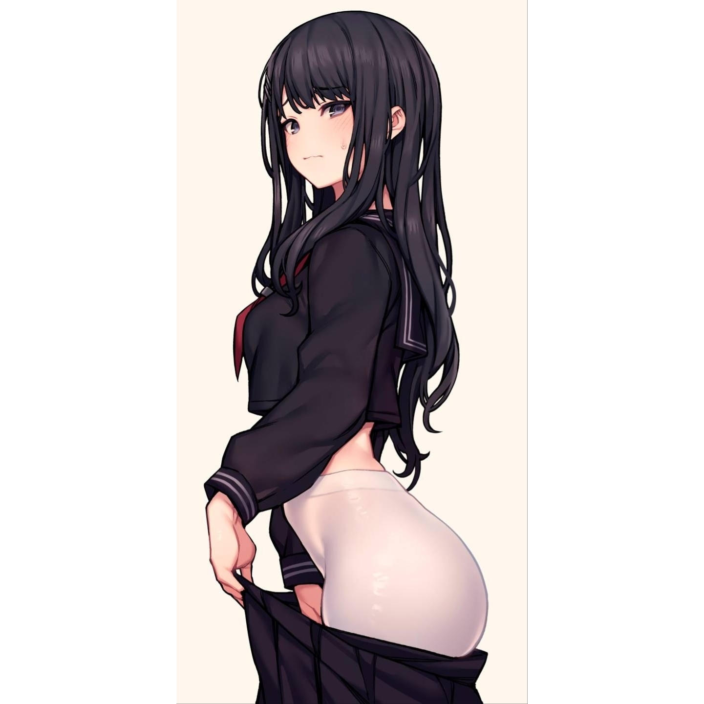 Anime 1441x1441 black hair long hair school uniform pantyhose undressing anime girls Kazano Hiori THE iDOLM@STER jp06 nopan