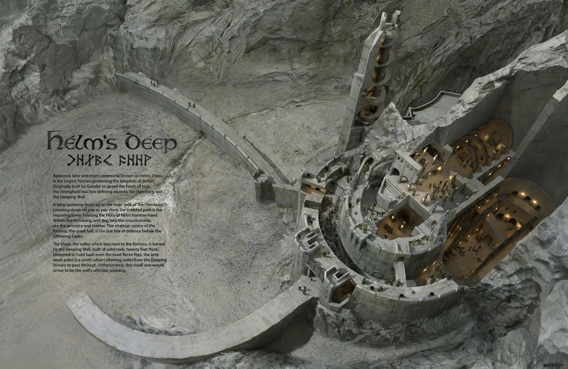 General 1920x1249 artwork digital art fantasy art Helm's Deep The Lord of the Rings castle cutaway