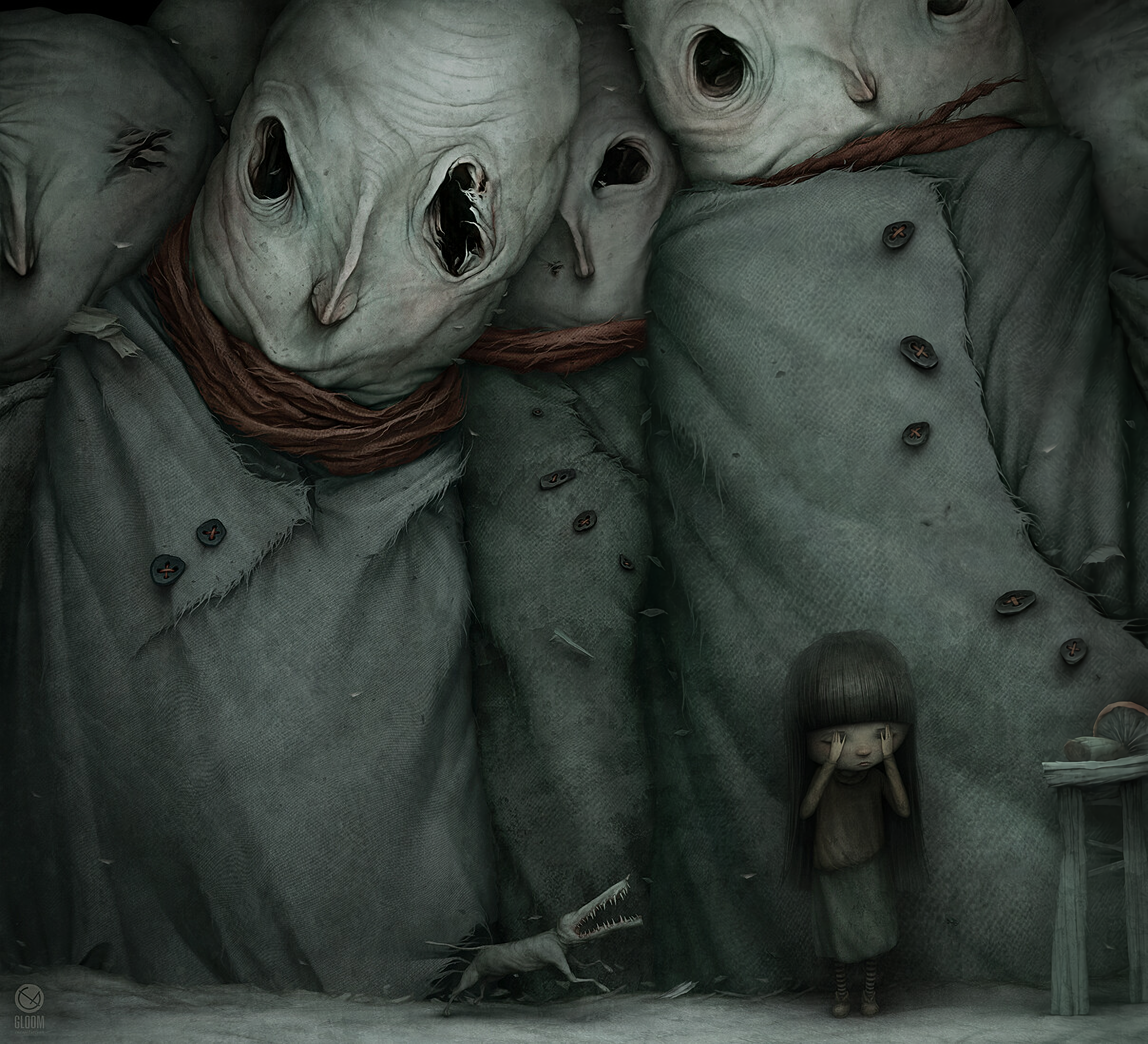 General 2416x2196 morbid ArtStation artwork horror surreal children Fear (People) Anton Semenov digital art watermarked