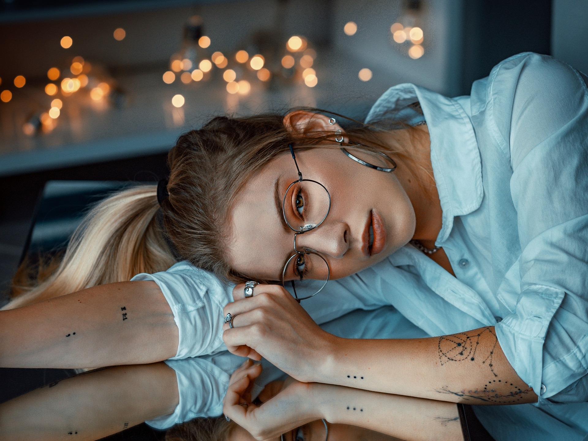 People 1920x1440 women blonde tattoo glasses women with glasses model women indoors Ecclesiastes 3:1