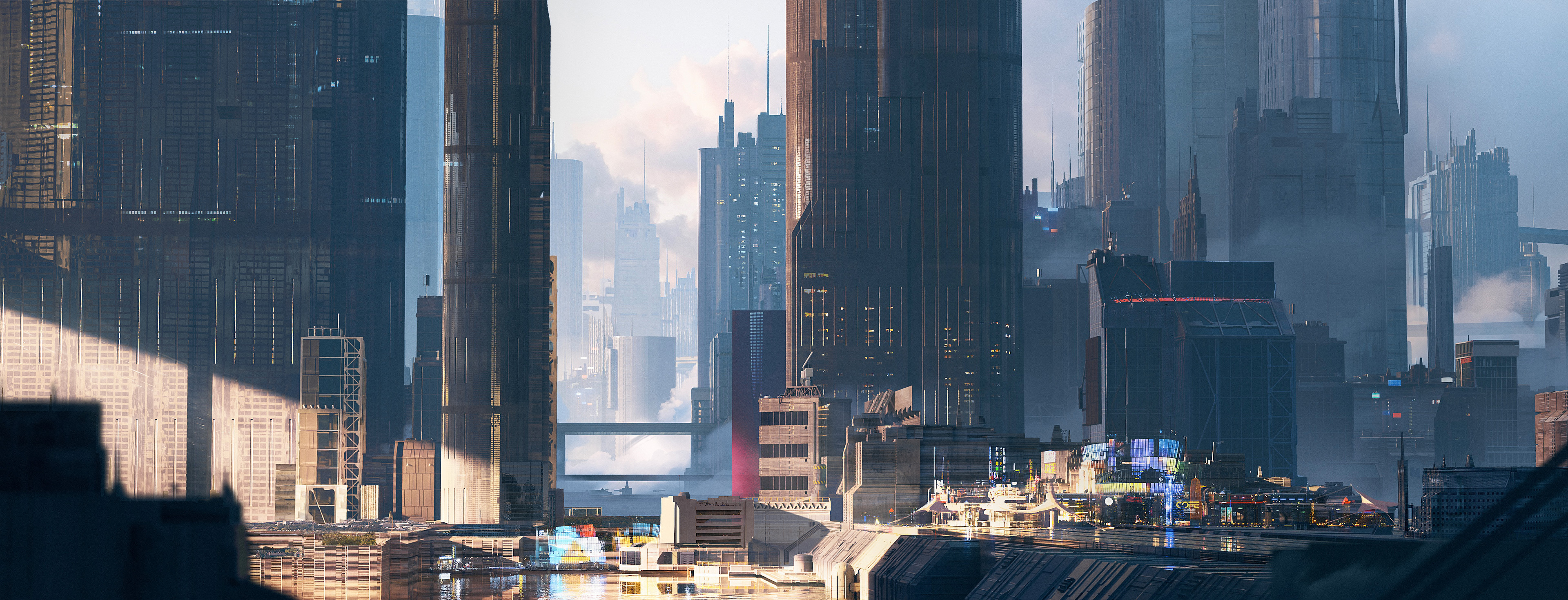 General 3840x1469 ultrawide cityscape cyberpunk 4K futuristic futuristic city