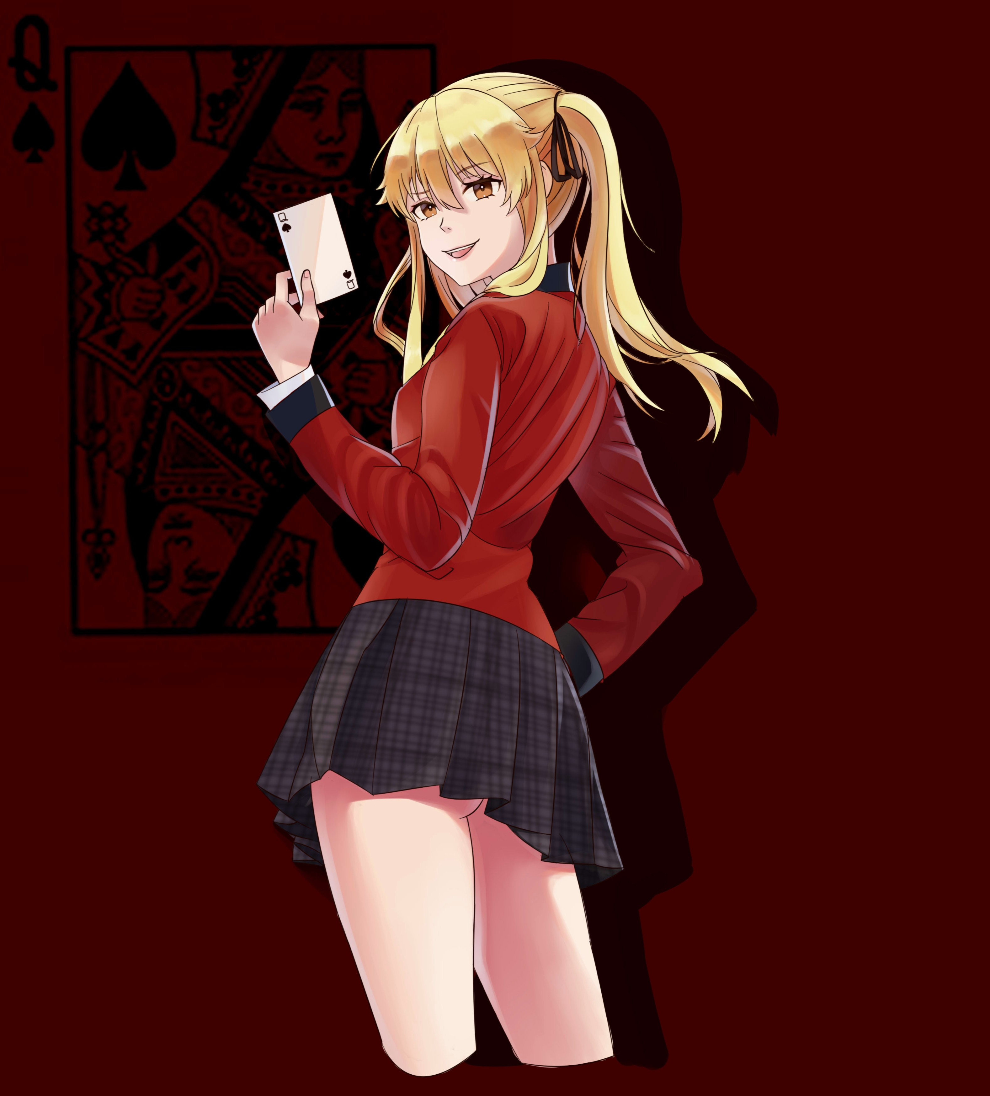 Anime 3156x3494 anime anime girls Kakegurui Saotome Meari twintails blonde solo artwork digital art fan art cards Queen of Spades ass