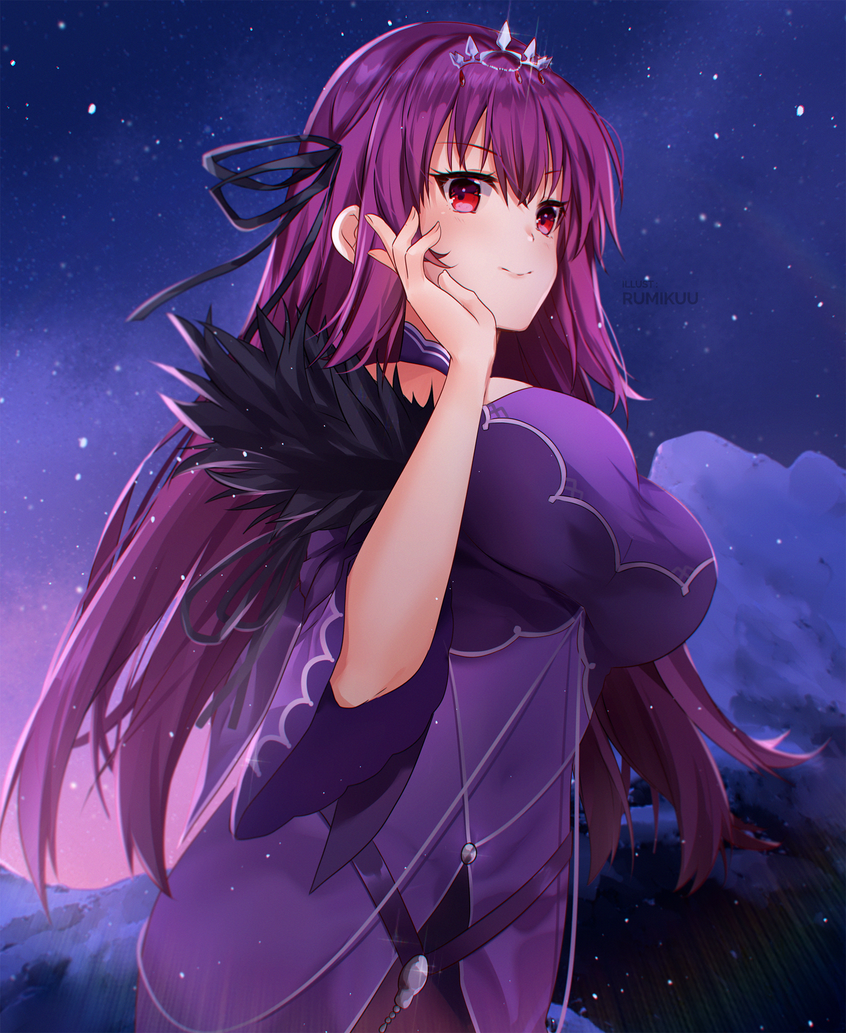 Anime 1737x2121 anime anime girls Fate series Fate/Grand Order Scathach Skadi long hair purple hair solo artwork digital art fan art