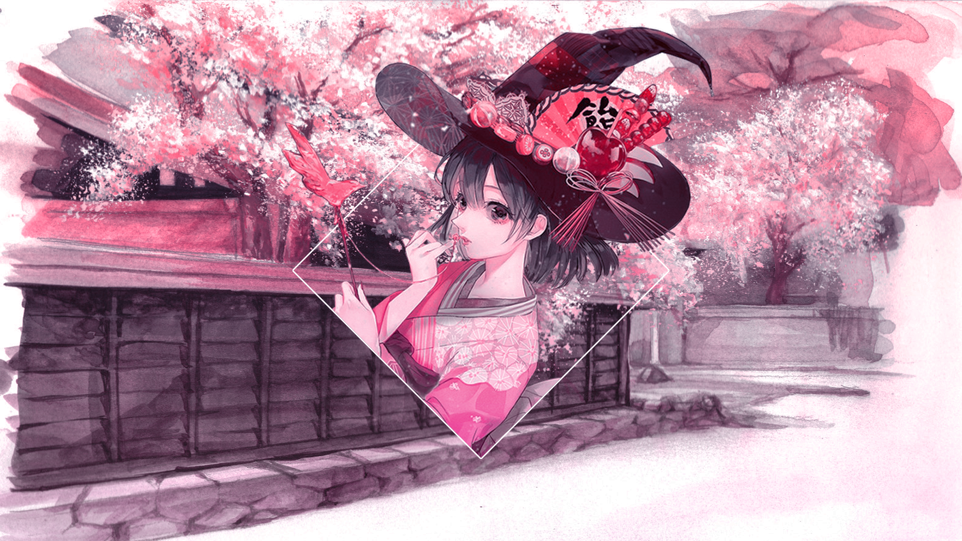 Anime 1920x1080 anime anime girls picture-in-picture landscape digital art witch hat hat