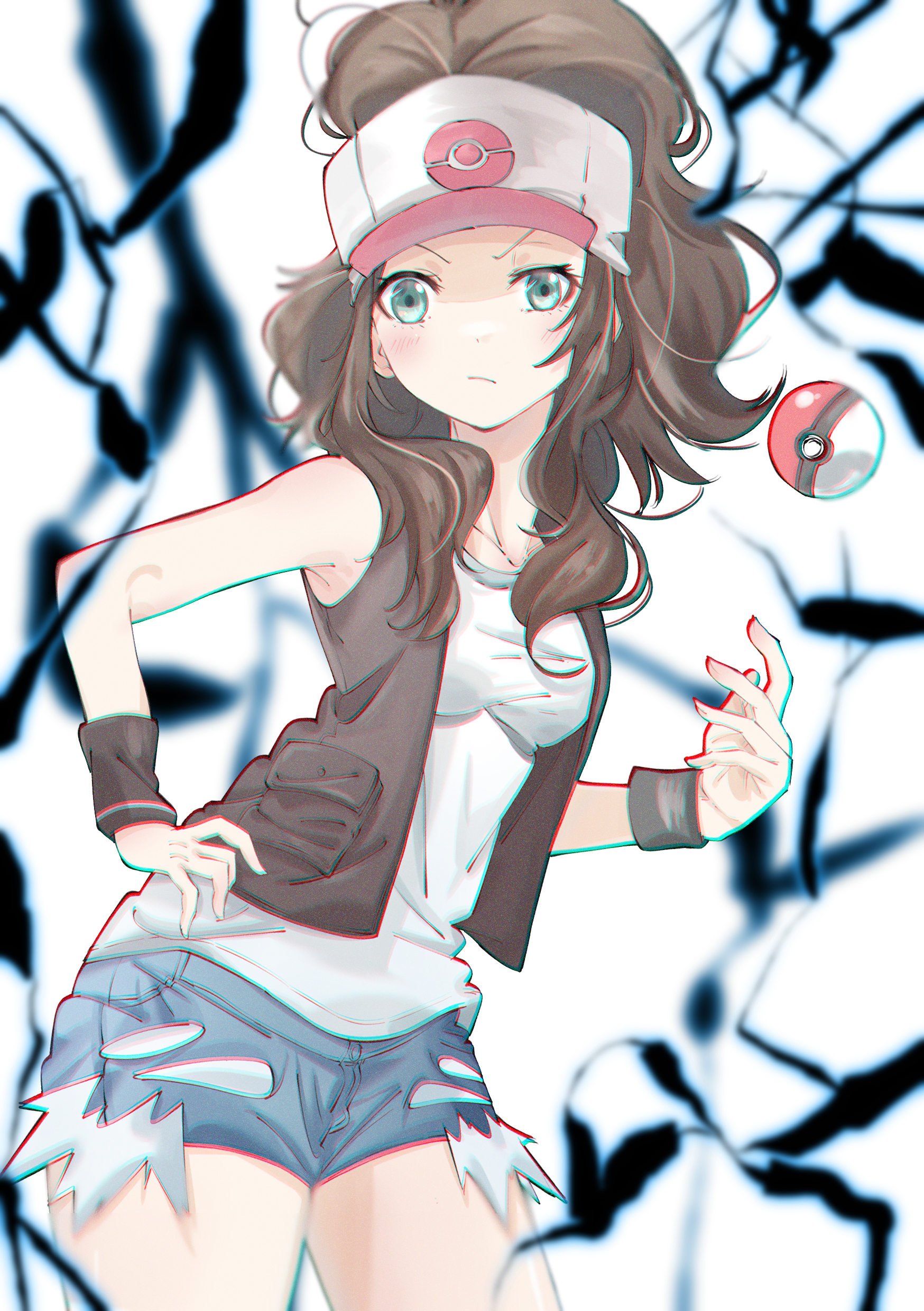Anime 1748x2480 anime anime girls Pokémon Hilda (Pokémon) long hair ponytail brunette solo artwork digital art fan art hat Poke Ball